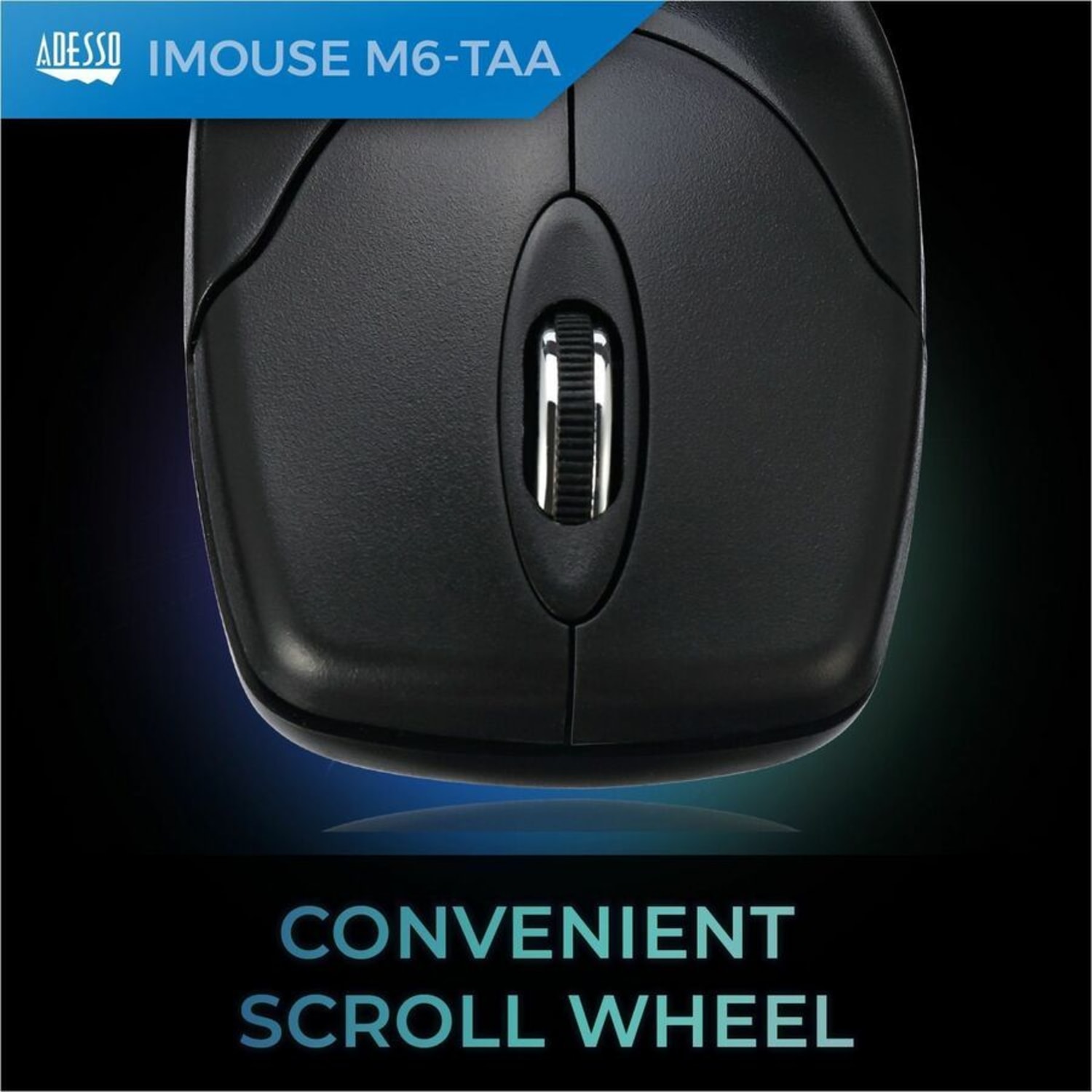 Adesso iMouse M6-TAA - Optical Scroll Mouse (TAA Compliant) - Full-size Mouse - Optical - Cable - Black - USB - 1000 dpi - Scroll Wheel - 3 Button(s) - Symmetrical - TAA Compliant - Image 5
