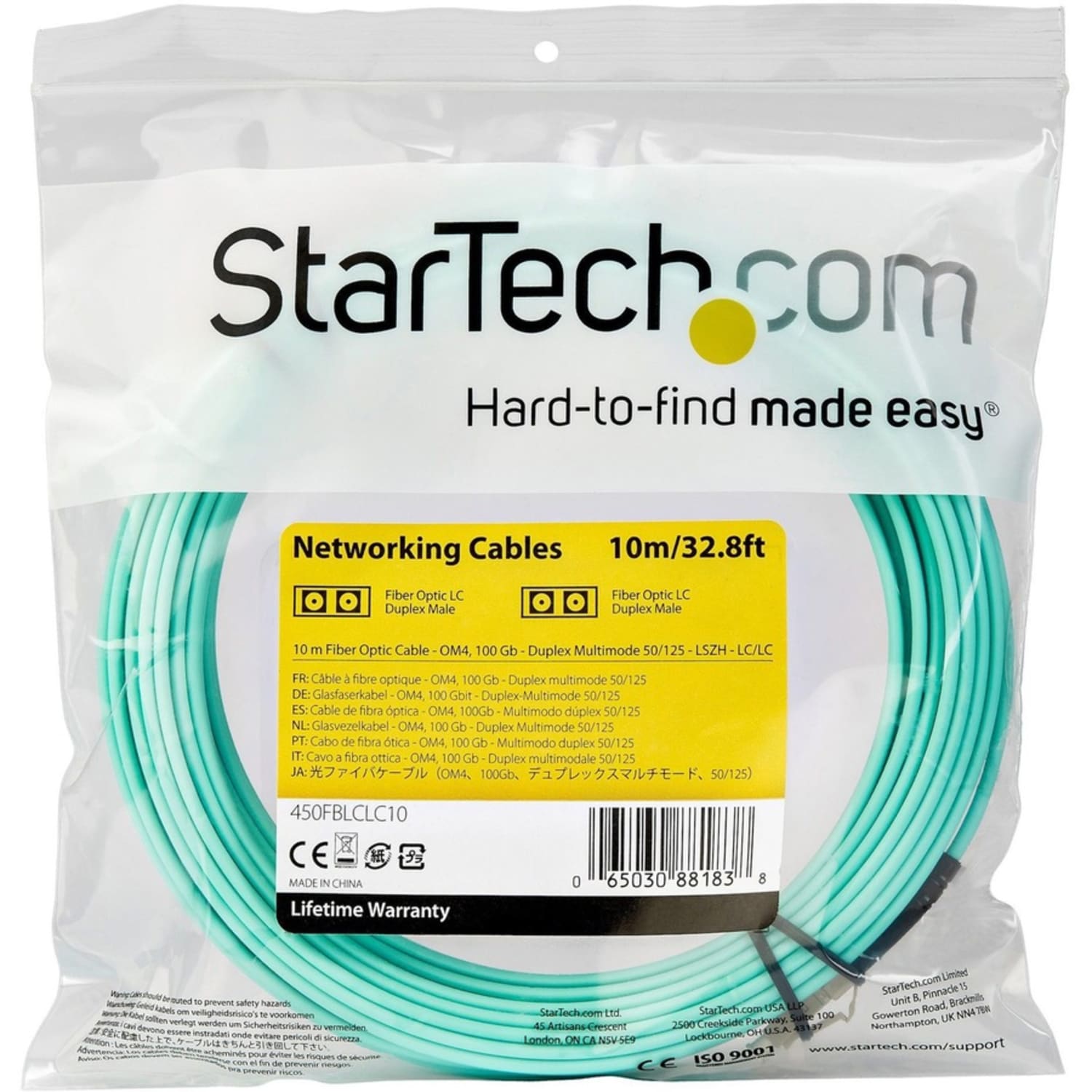 StarTech.com 10m (30ft) LC/UPC to LC/UPC OM4 Multimode Fiber Optic Cable, 50/125µm, 100G, Low Insertion Loss, LSZH Fiber Jumper Cord - Image 4