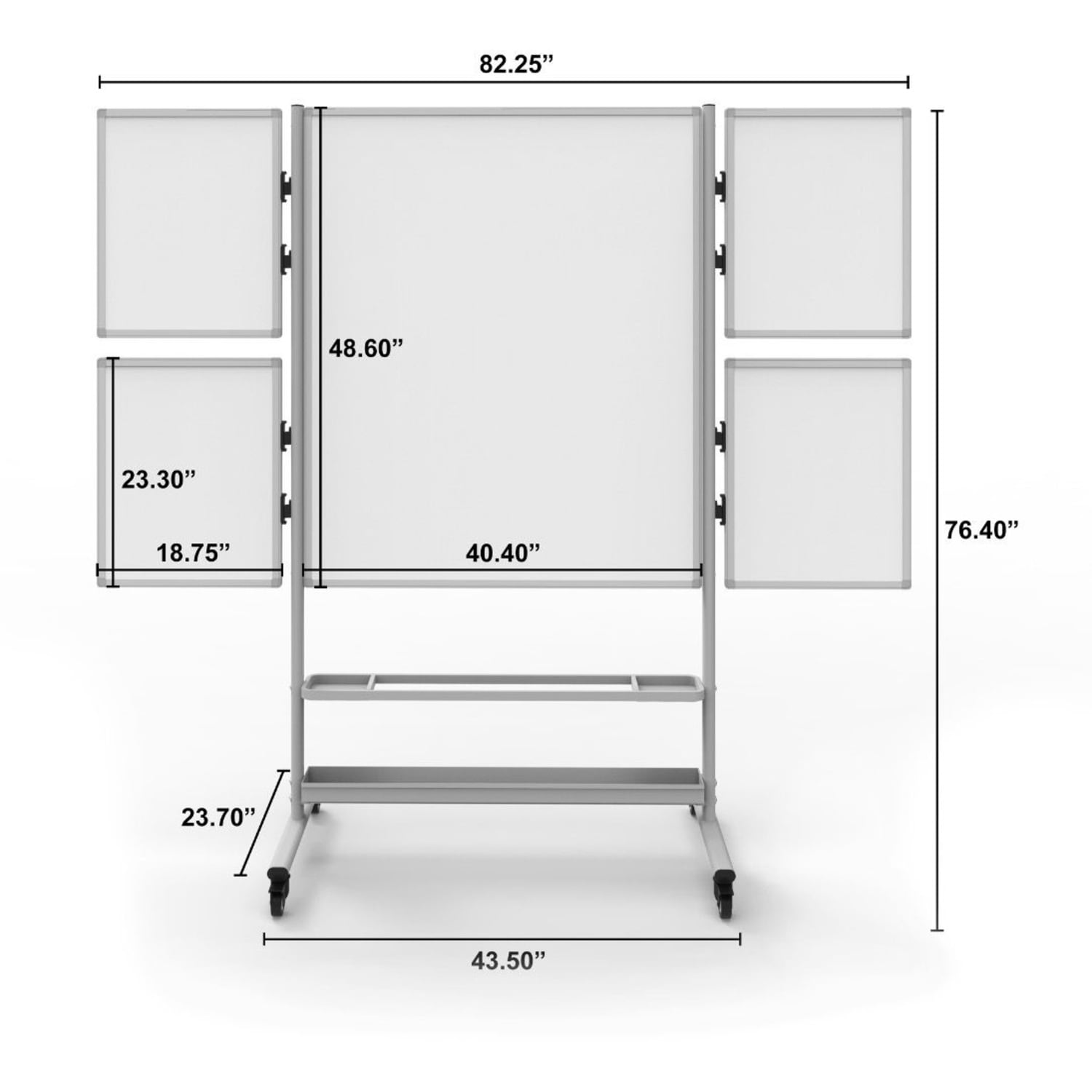 Luxor Magnetic Dry-Erase Whiteboard Collaboration Station, 76 3/8in x 82 1/4in x 23 11/16in, Aluminum Frame With Silver Finish - Image 5