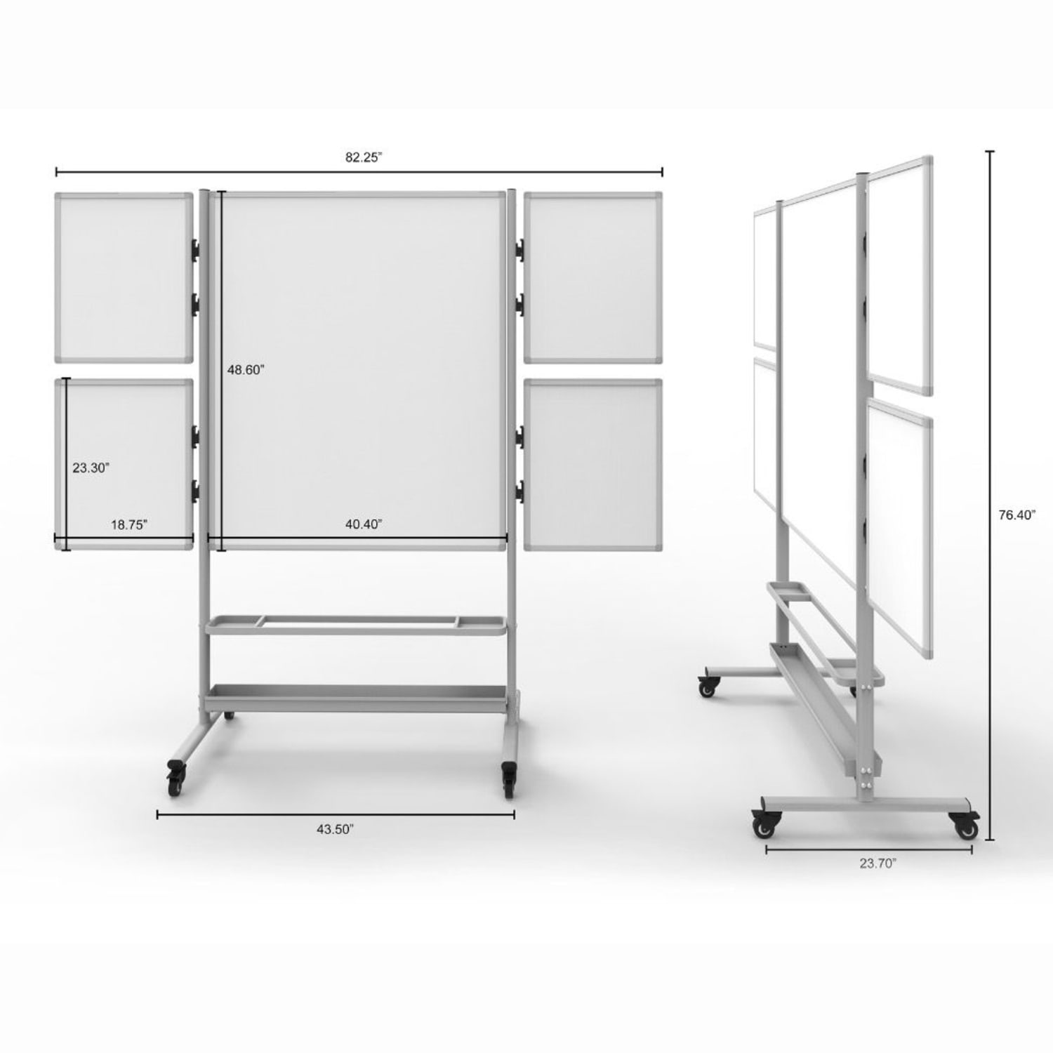 Luxor Magnetic Dry-Erase Whiteboard Collaboration Station, 76 3/8in x 82 1/4in x 23 11/16in, Aluminum Frame With Silver Finish - Image 6