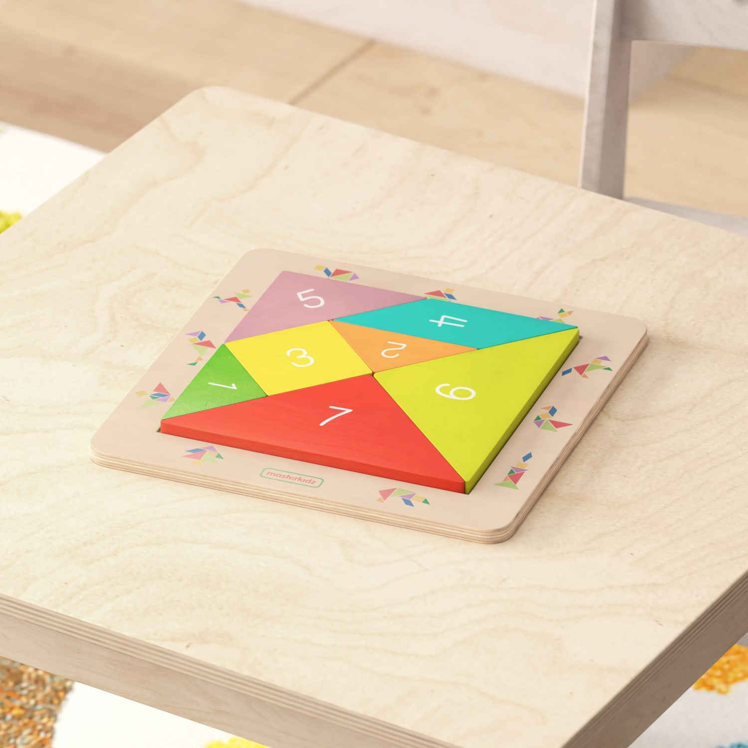 Flash Furniture Bright Beginnings Commercial Grade Birch Plywood STEM Tangram Shape Building Learning Board, Grades Pre-K To 4, Beech
