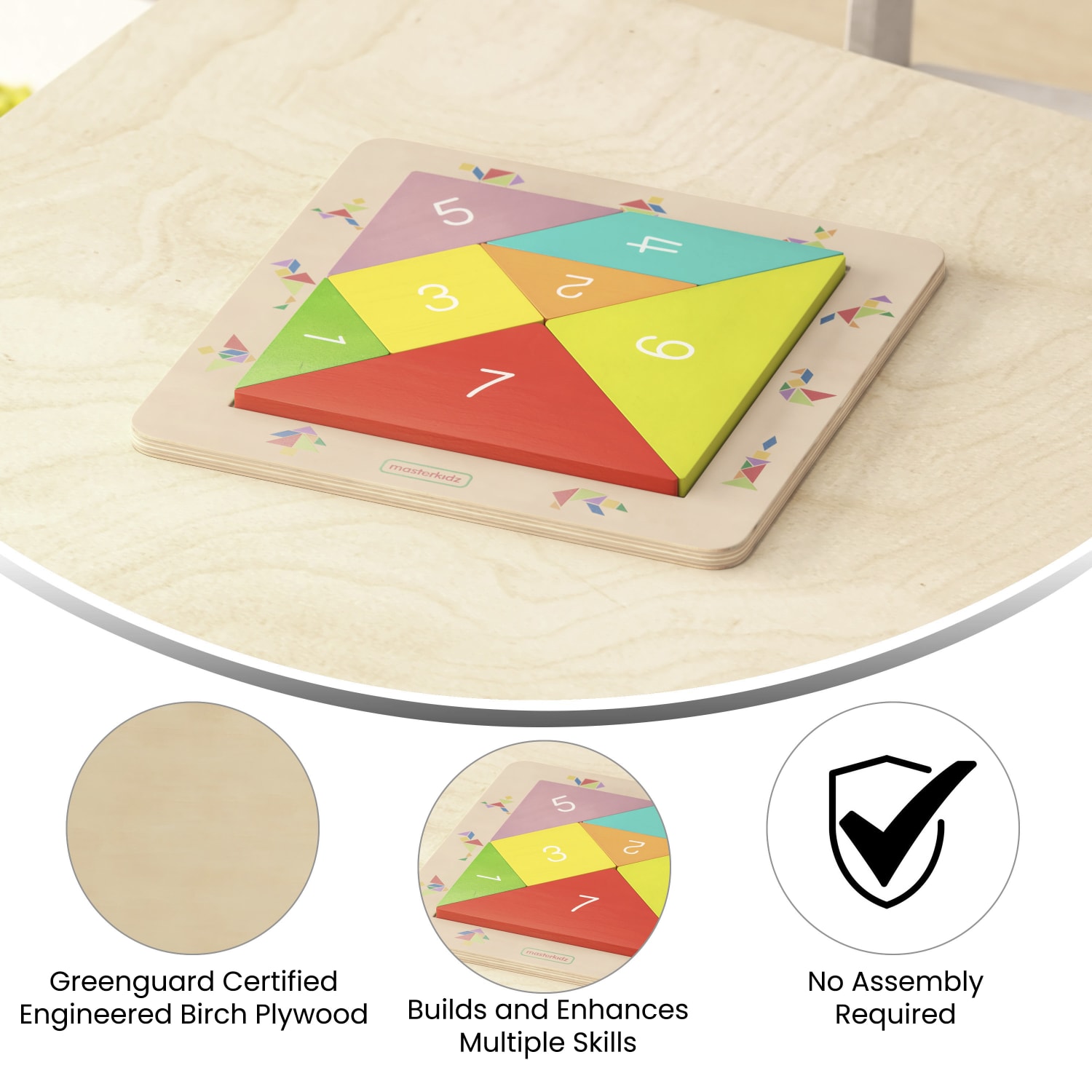 Flash Furniture Bright Beginnings Commercial Grade Birch Plywood STEM Tangram Shape Building Learning Board, Grades Pre-K To 4, Beech - Image 5