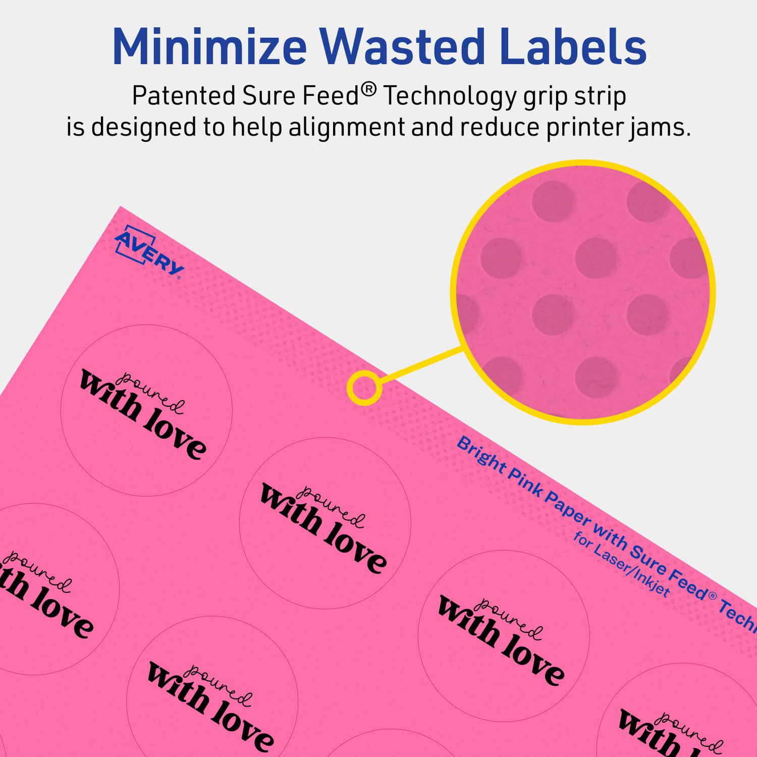 Avery Print-To-The-Edge Labels With Sure Feed Technology And Easy Peel Label Feature, 94507-BPP10, Round, 1-5/8in, Matte Bright Pink, Pack of 200 - Image 5