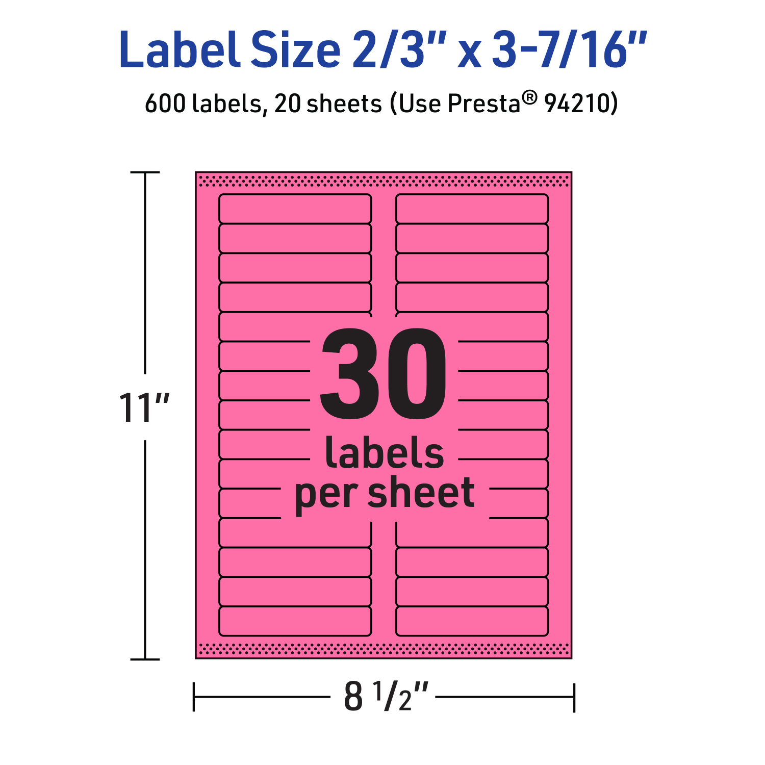 Avery Printable Labels With Sure Feed Technology, 94210-BPP20, Rectangle, 2/3in x 3-7/16in, Matte Bright Pink, Pack of 600 - Image 6