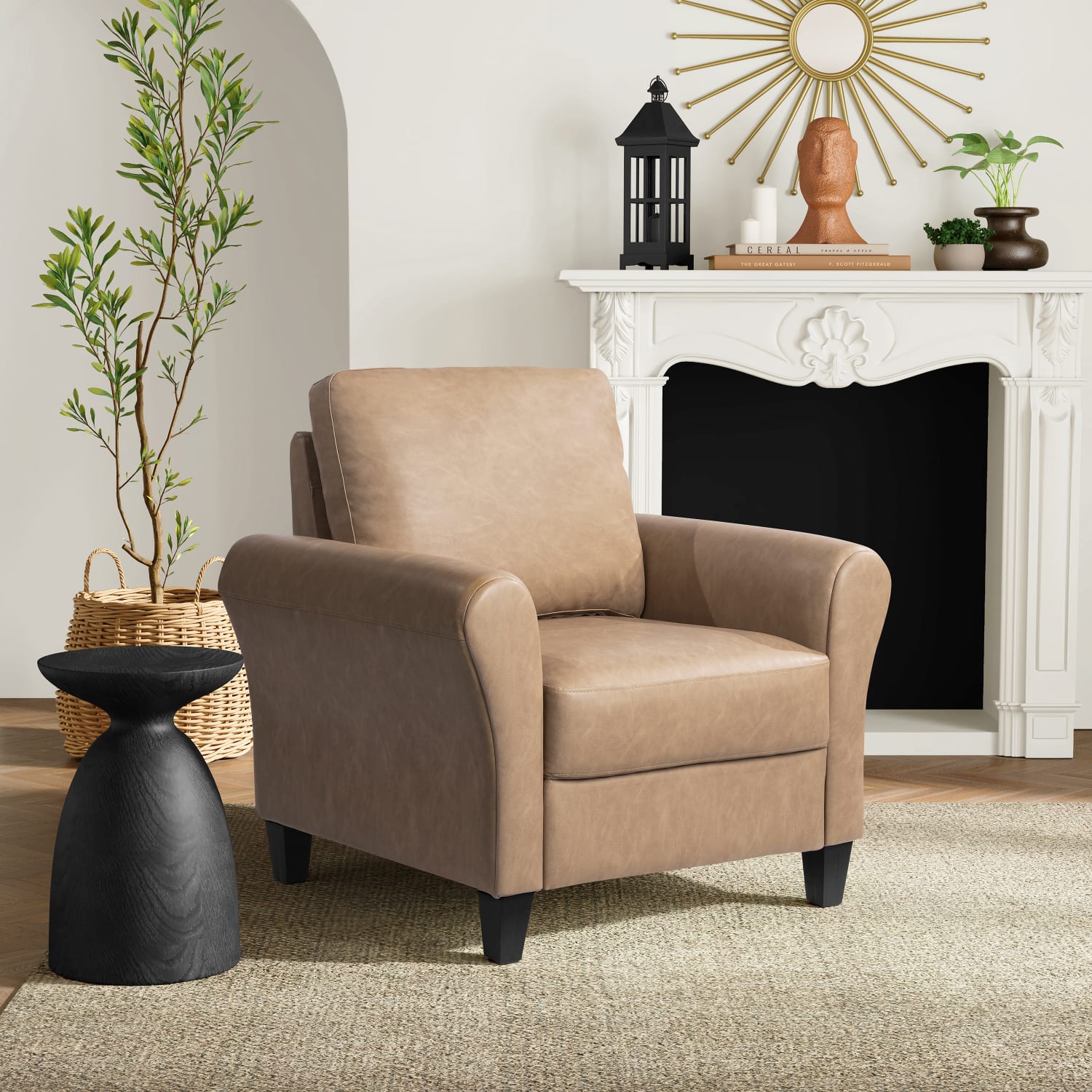 Lifestyle Solutions Winslow Faux Leather Chair With Rolled Arms, Light Brown/Black - Image 3