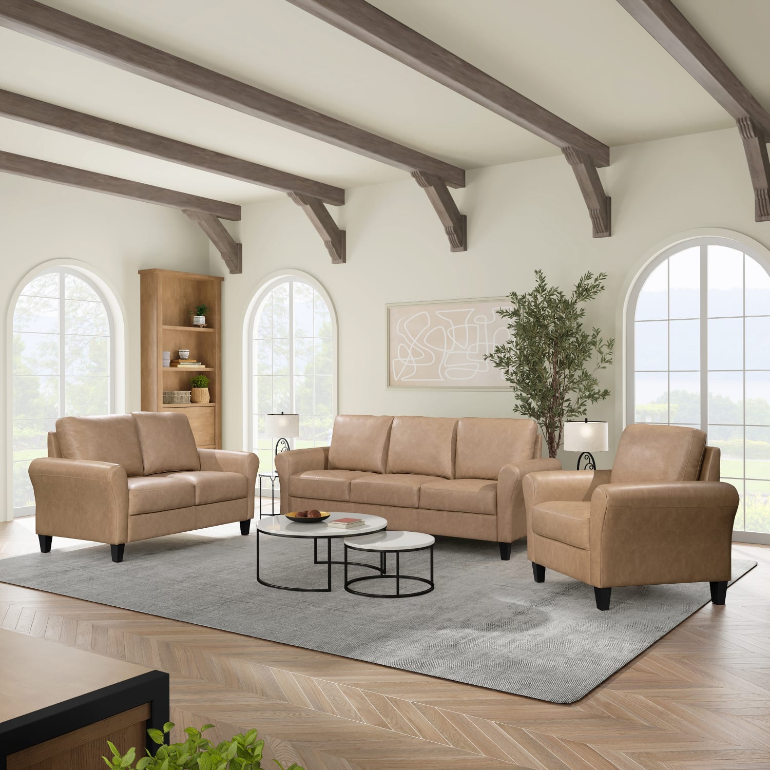 Lifestyle Solutions Winslow Faux Leather Chair With Rolled Arms, Light Brown/Black - Image 12