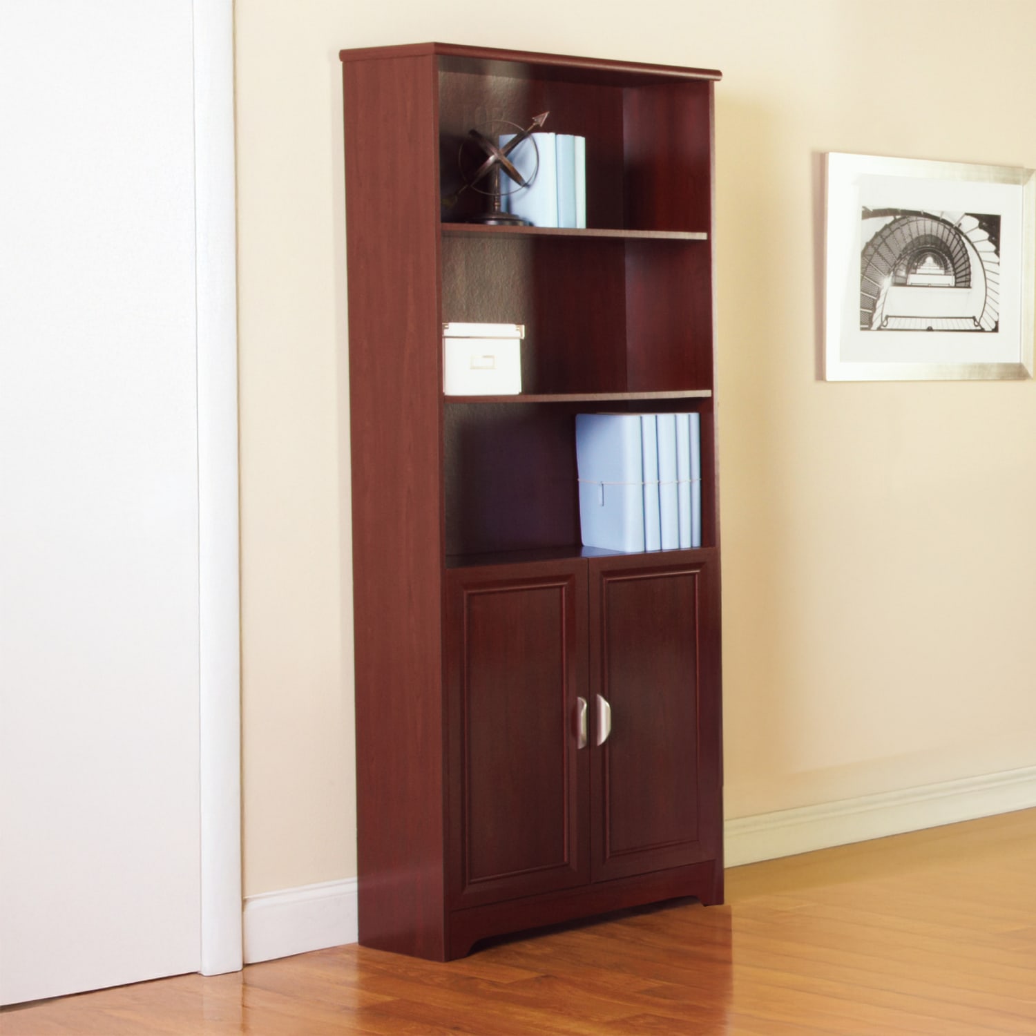 Realspace Magellan 72inH 5-Shelf Bookcase With Doors, Classic Cherry