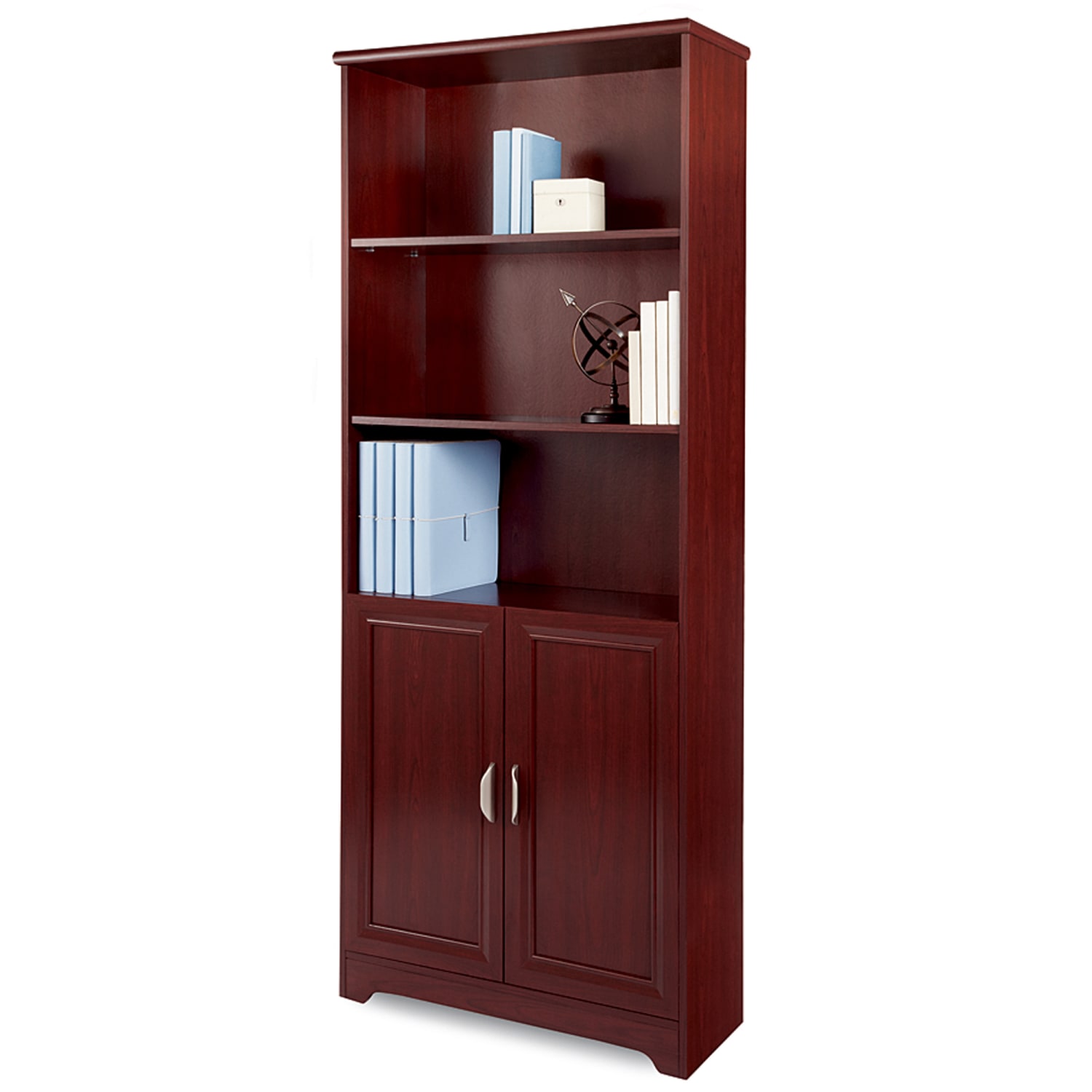 Realspace® Magellan 72H 5 Shelf Bookcase with Doors Classic Cherry PopularChairscom