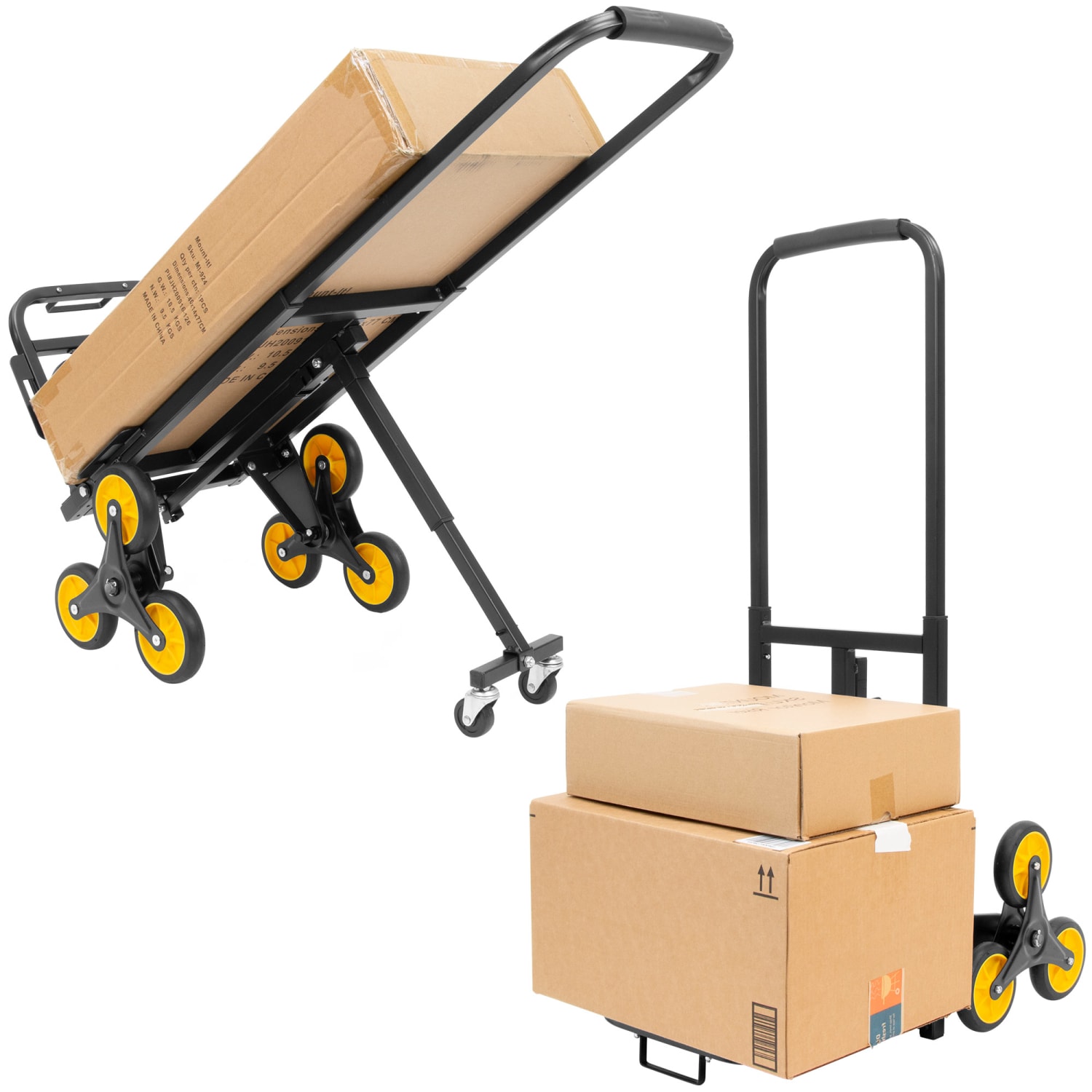 Mount-It! MI-924 Steel Stair Climber Hand Truck, 43inH x 15-3/4inW x 25-1/2inD, Black/Yellow - Image 4