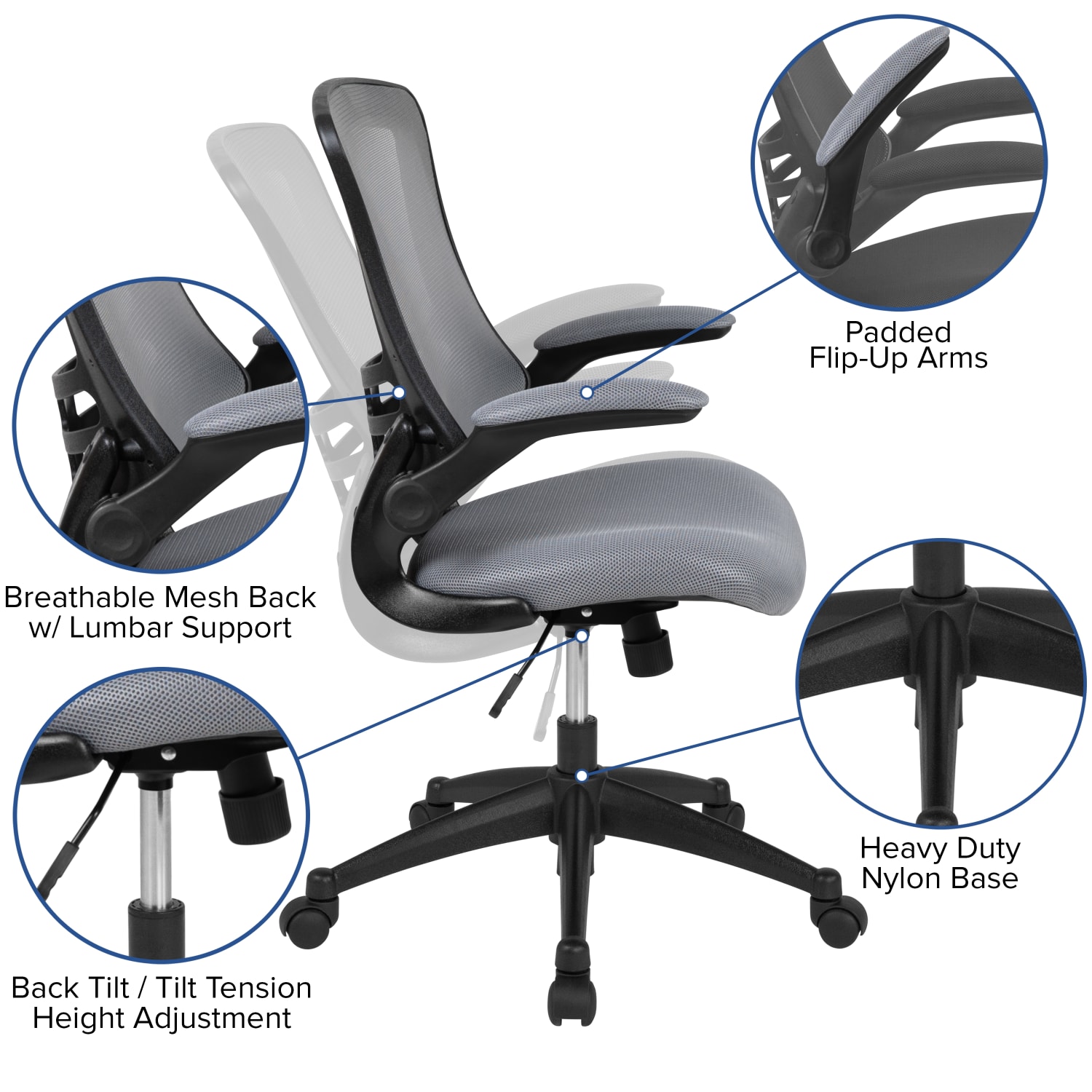 Flash Furniture Ergonomic Mid Back Mesh Drafting Chair Gray PopularChairscom