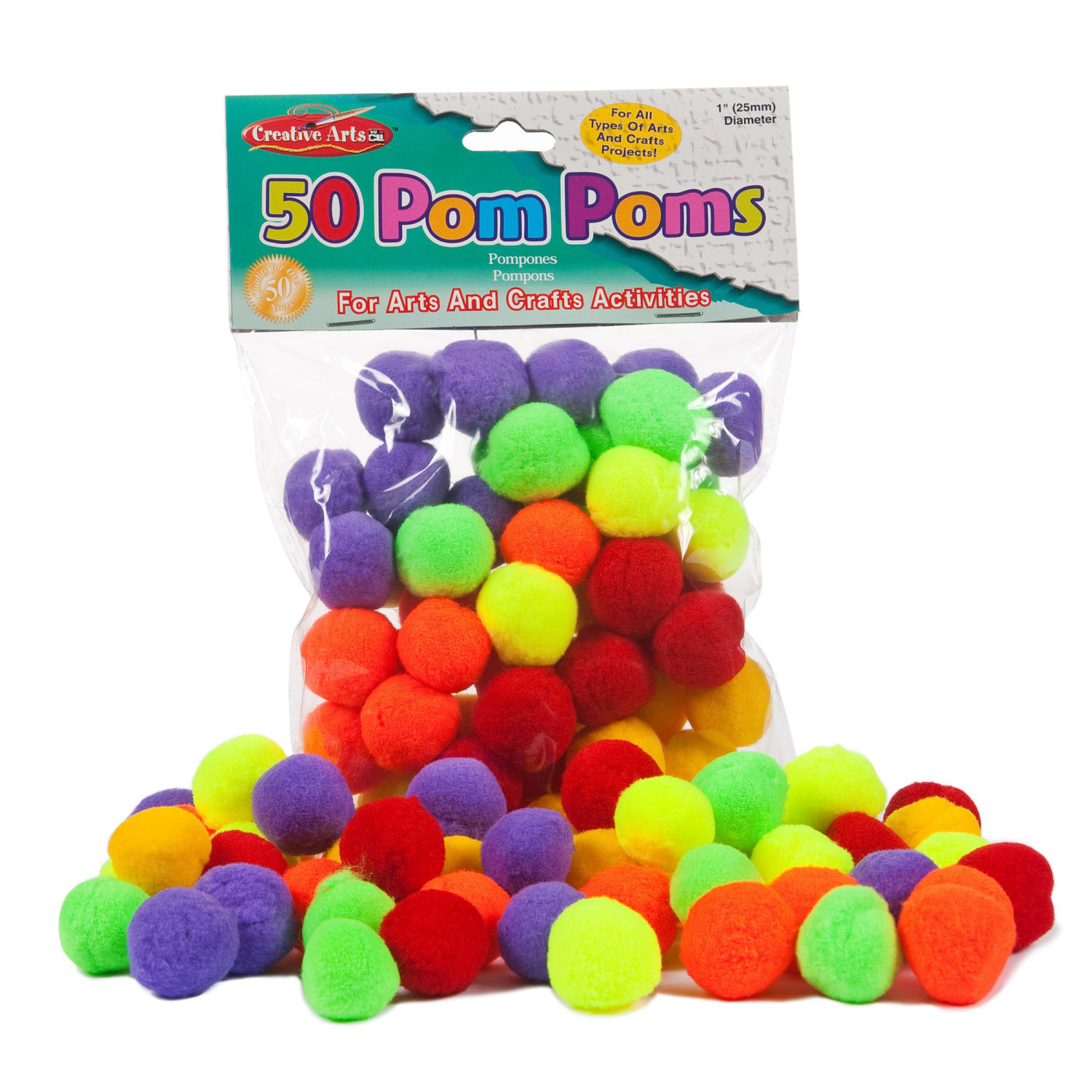 Charles Leonard Pom-Poms, Assorted Hot Colors, 50 Pom-Poms Per Pack, Set Of 12 Packs - Image 3