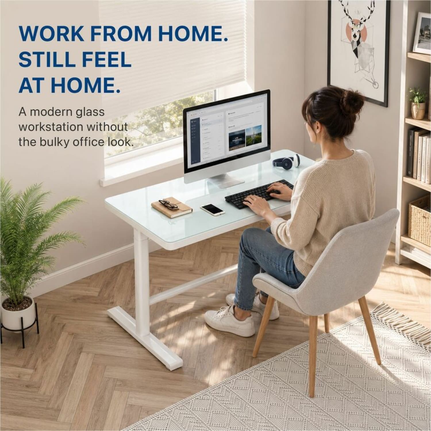 Uncaged Ergonomics Rise Up Glass Electric Standing Desk White - Modern Style - 155 lb Capacity - Adjustable - RUGLASSWHITE - Image 5
