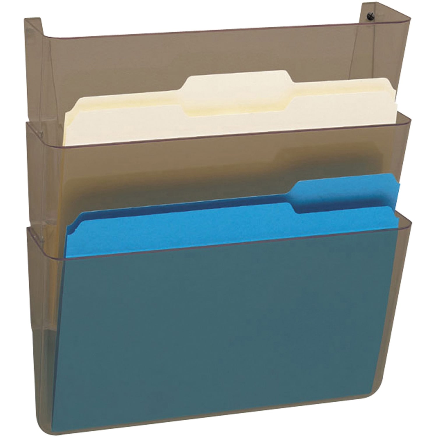 Deflecto Unbreakable Linking DocuPocket 3-Pocket Wall File, 7inH x 13inW x 4inD, Smoke - Image 3