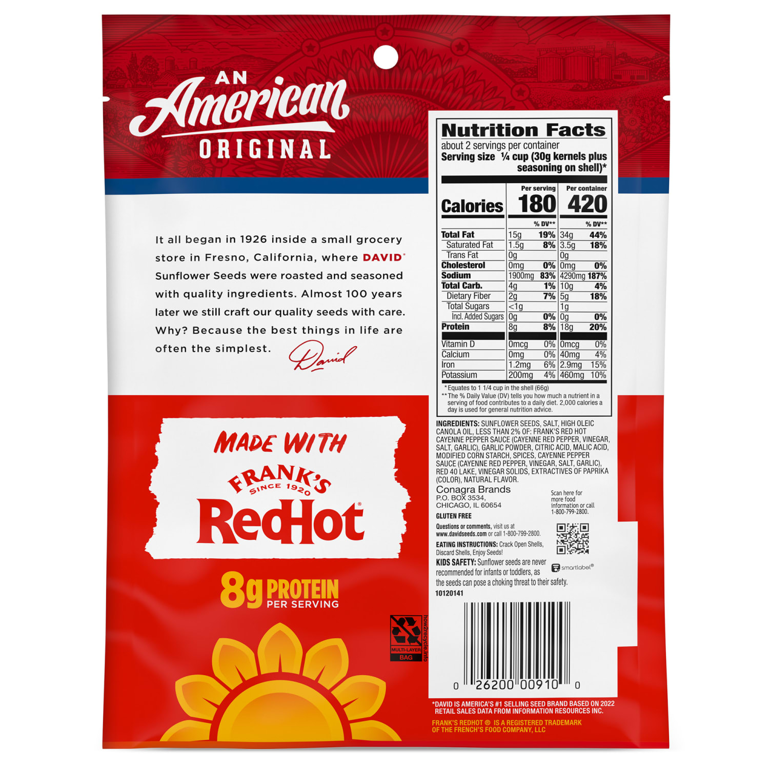 David Franks Red Hot Sunflower Seeds, 5.25 Oz, Pack Of 12 Snack Bags - Image 3