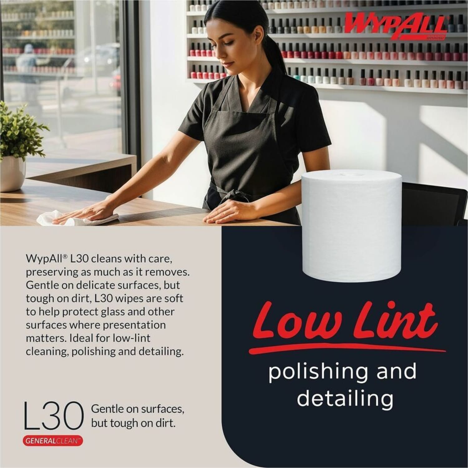 Wypall L30 Center-Pull General-Purpose Light-Duty Wipers, 9 13/16in x 15 1/4in, White, 300 Sheets Per Roll, Carton Of 2 Rolls - Image 5