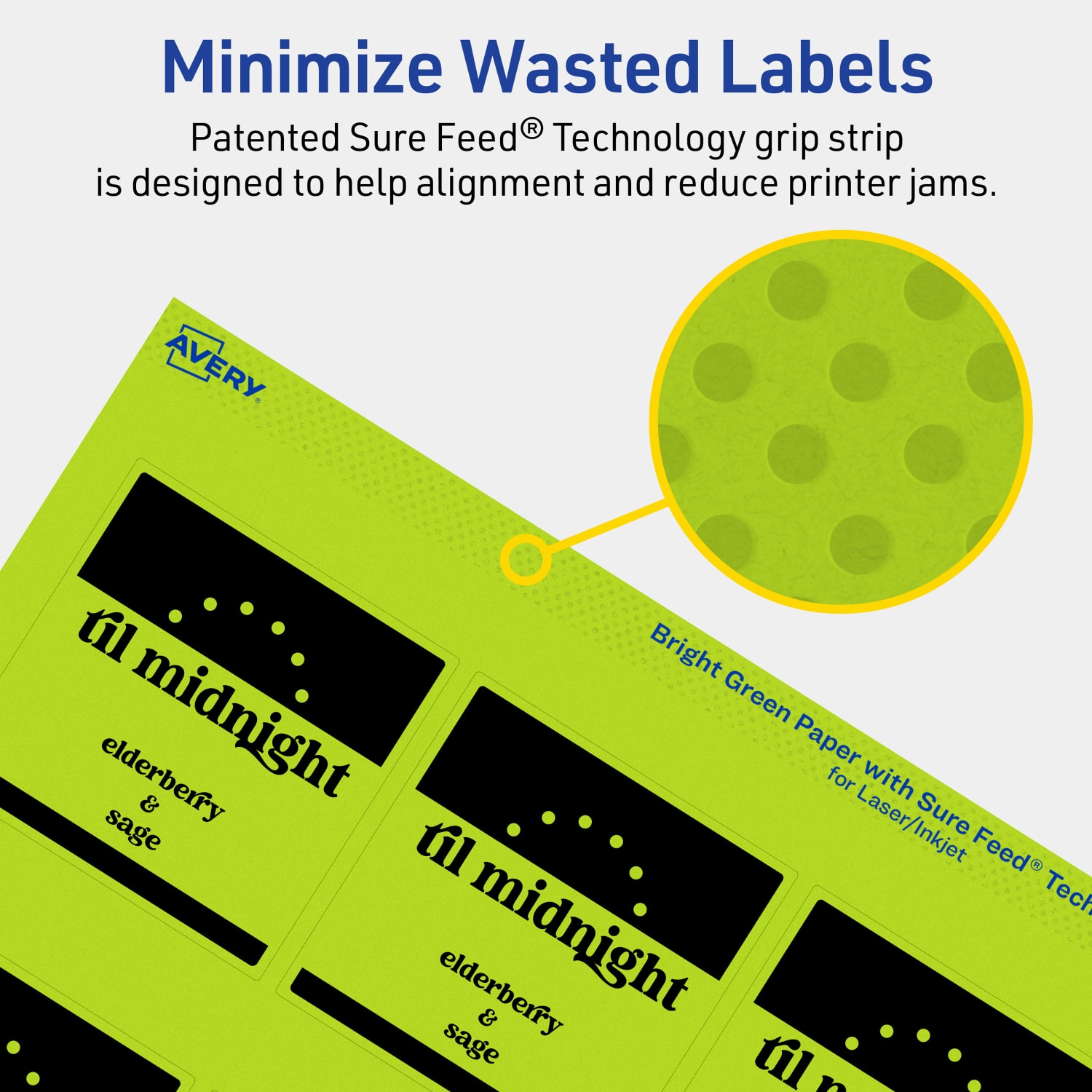 Avery Printable Labels With Sure Feed Technology, 94104-BGP20, Square, 2-1/2in x 2-1/2in, Matte Bright Green, Pack of 180 - Image 5