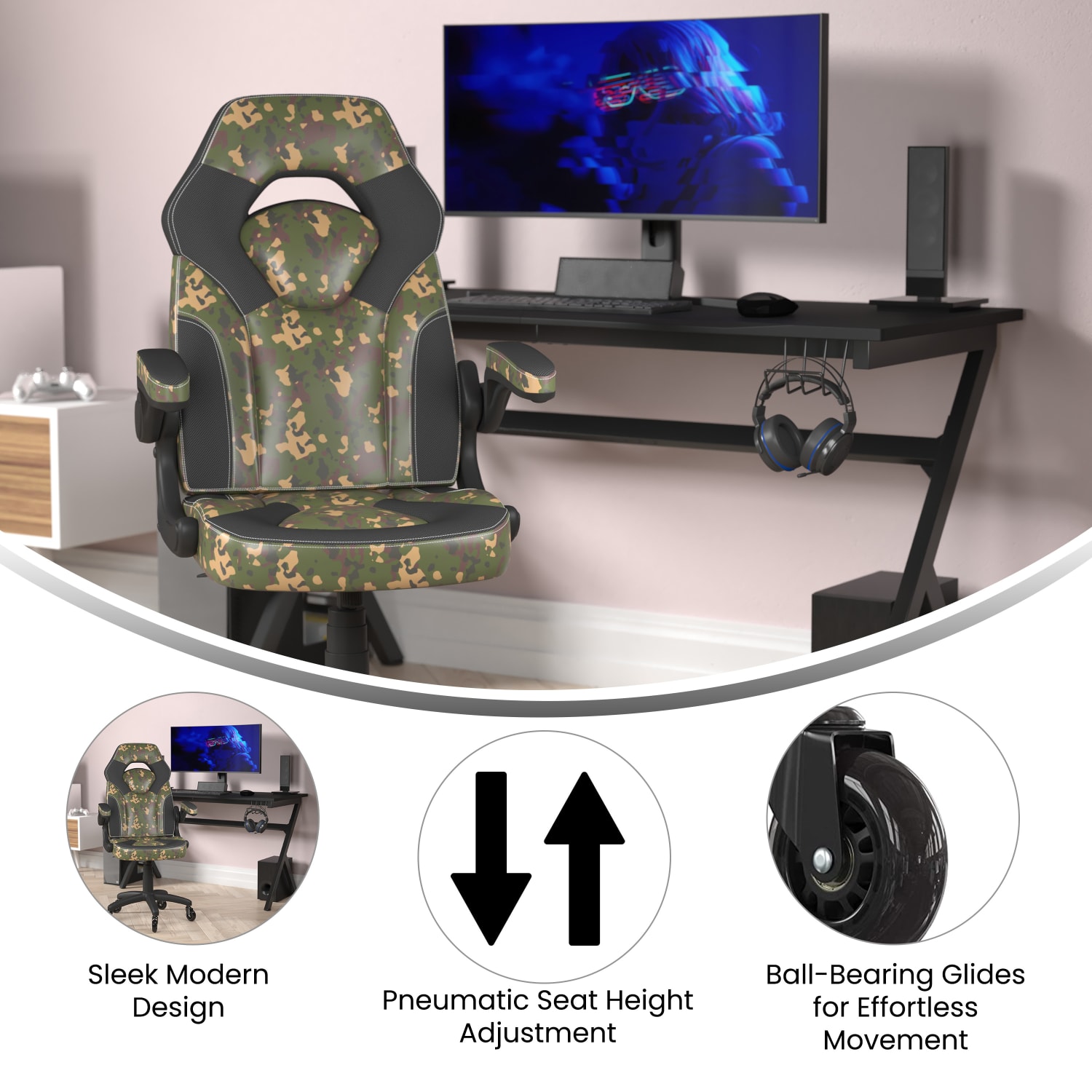 Flash Furniture X10 Racing Ergonomic Faux Leather Computer Gaming Chair, Camouflage - Image 5