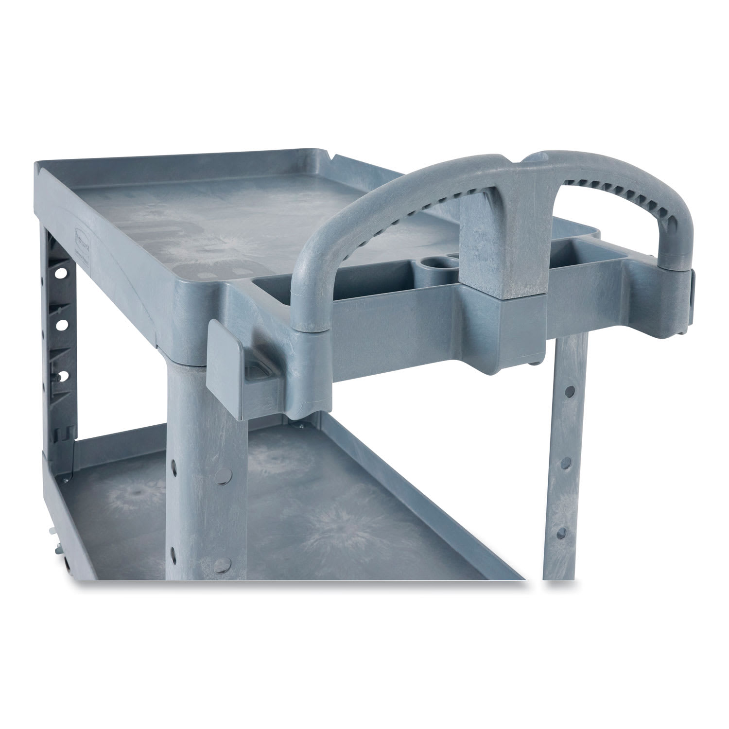 Rubbermaid Commercial BRUTE Heavy-Duty Ergo Handle Utility Cart, Plastic, 2 Shelves, 750 lb Capacity, 26in x 55in x 33.25in, Gray - Image 6