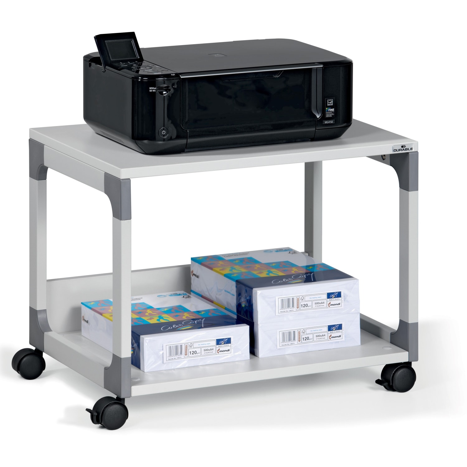 DURABLE System 48 Multifunction Trolley - 2 Shelf - 4 Casters - Plastic, Steel, Melamine Faced Chipboard (MFC) - 23.62in Width x 17.01in Depth x 18.78in Height - Metal Frame - Gray - 1 Each - Image 3