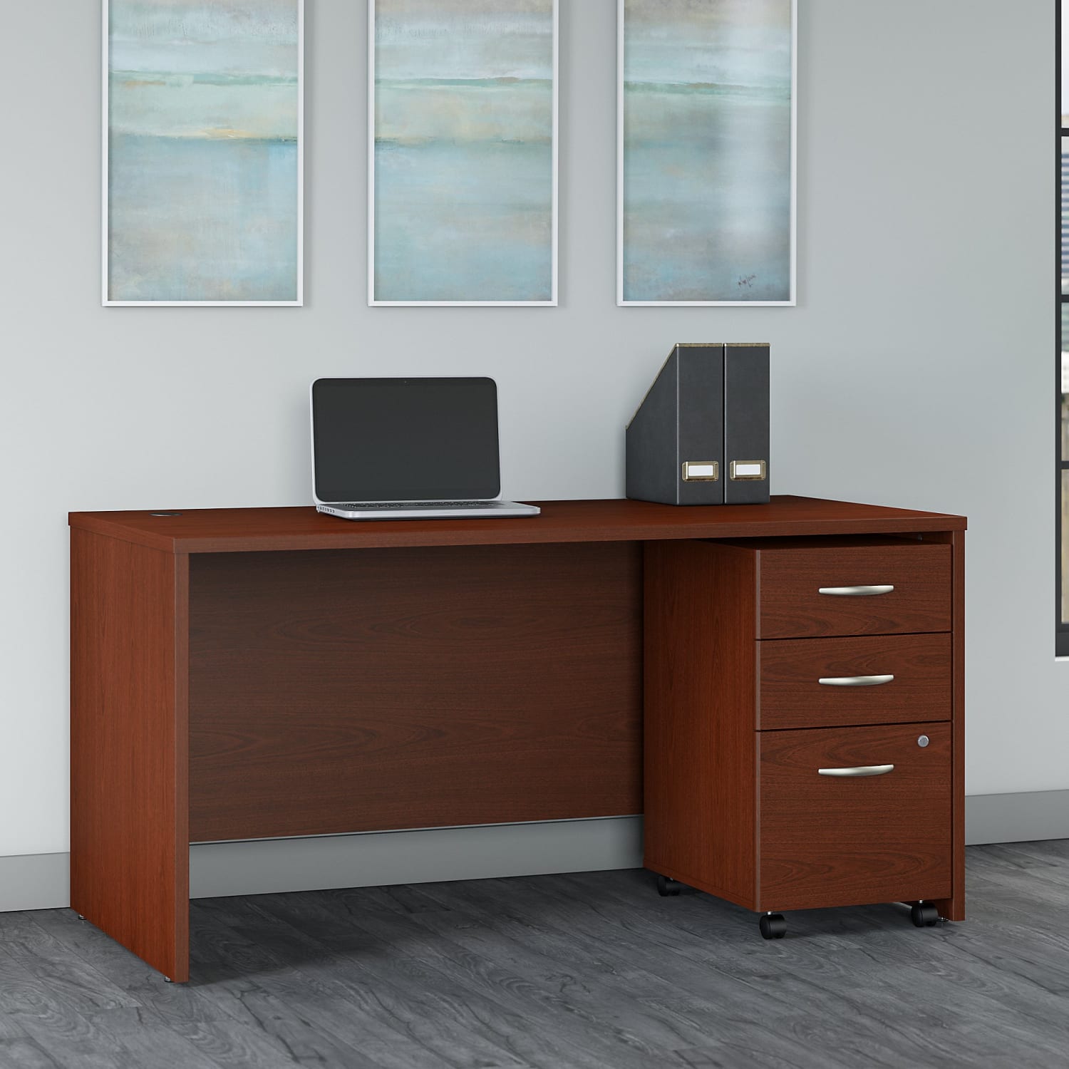 Bush Business Furniture Components 60inW Office Computer Desk With 3-Drawer Mobile File Cabinet, Mahogany, Standard Delivery - Image 3