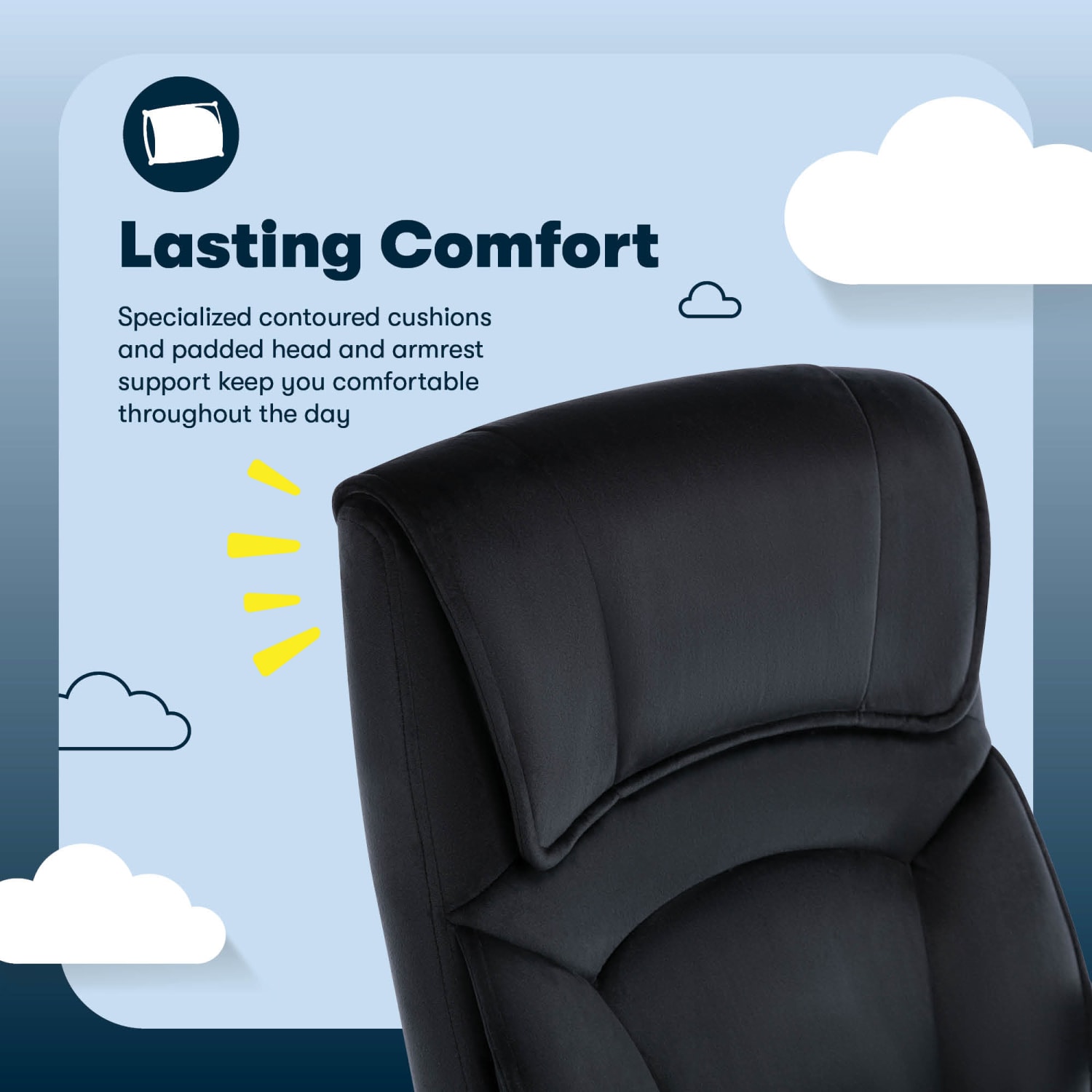 Serta Comfort Classic Ergonomic Fabric High-Back Executive Office Chair, Black - Image 6
