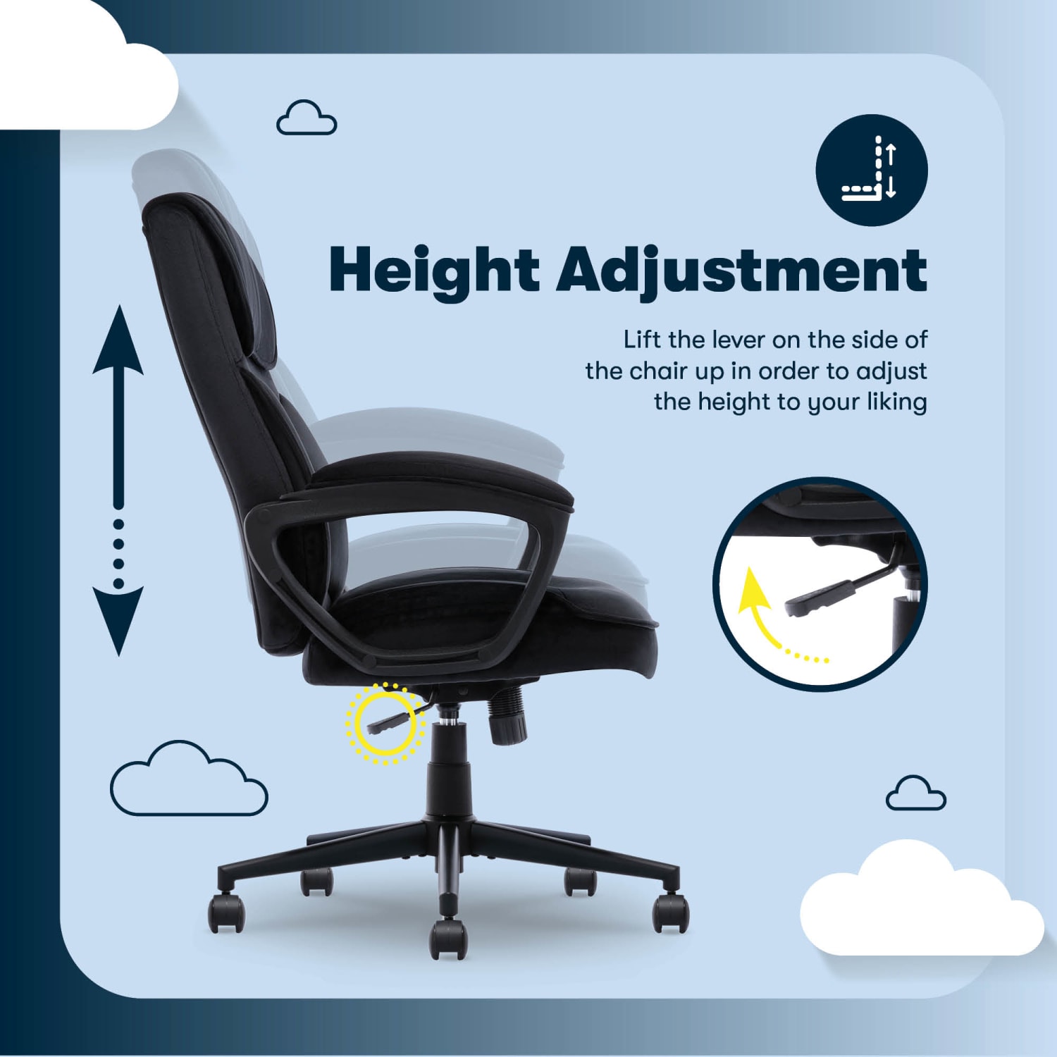 Serta Comfort Classic Ergonomic Fabric High Back Executive Office Chair Black PopularChairscom