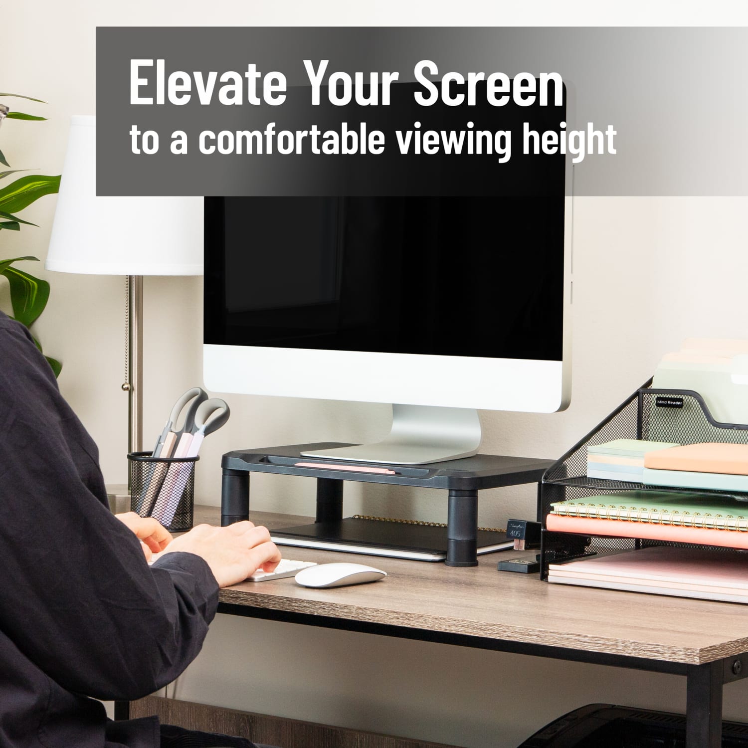 Mind Reader Plastic Monitor Stand Height Adjustable Laptop Computer Riser, 5-1/4inH x 10-1/2inW x 14-1/2inD, Black, Set of 2 Stands - Image 4