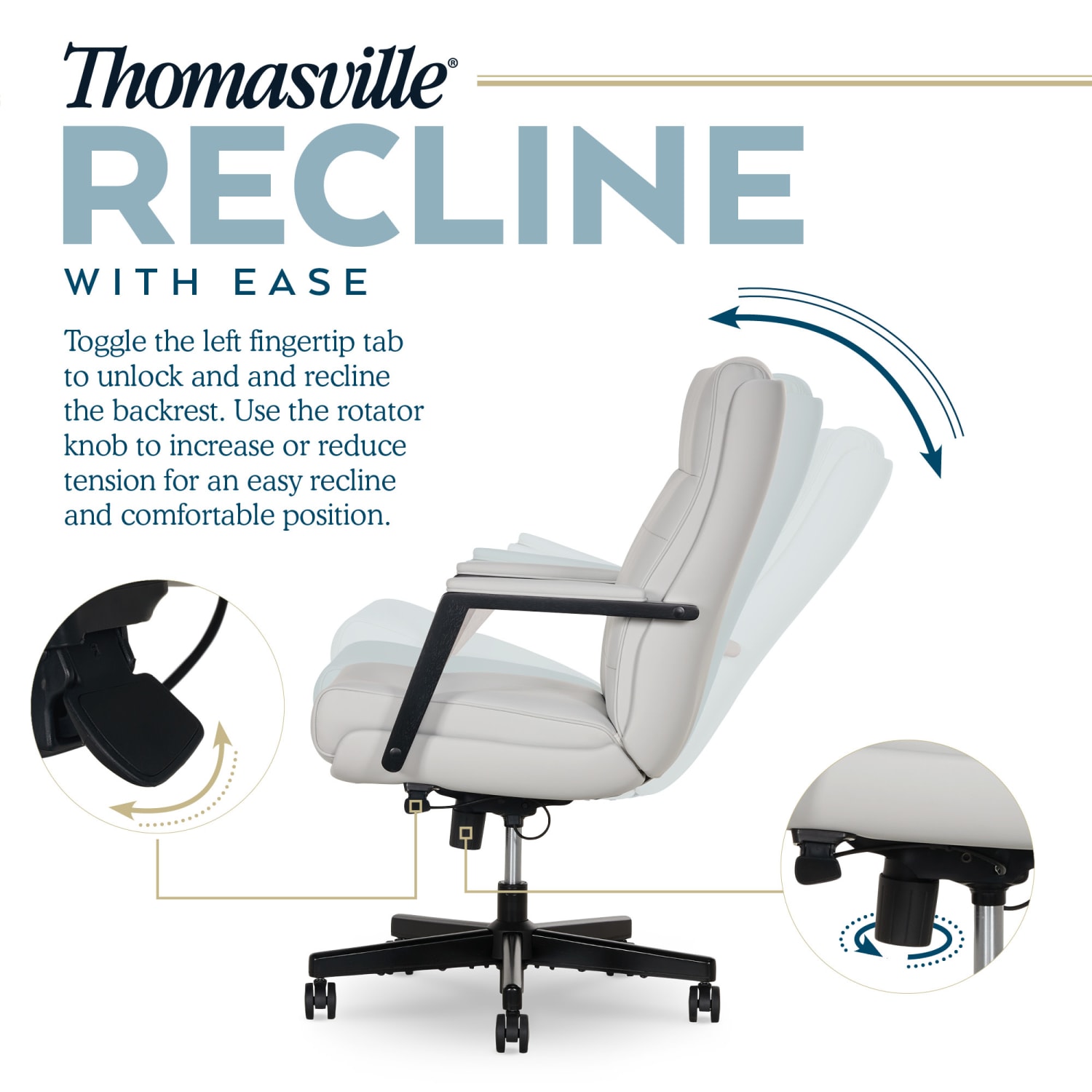 Thomasville Fendley Ergonomic Faux Leather Mid-Back Office Chair, Off-White - Image 6