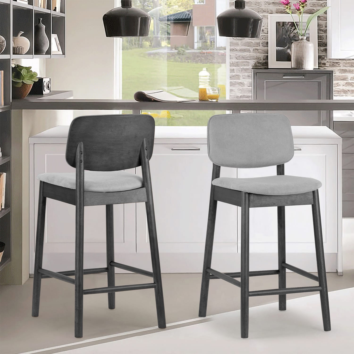 Glamour Home Azura Fabric Counter-Height Stools With Backs, Gray/Black, Set Of 2 Stools - Image 3