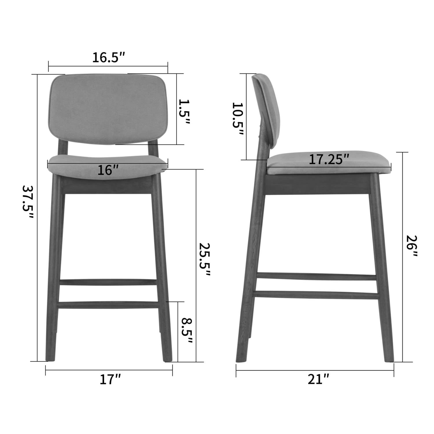 Glamour Home Azura Fabric Counter-Height Stools With Backs, Gray/Black, Set Of 2 Stools - Image 10