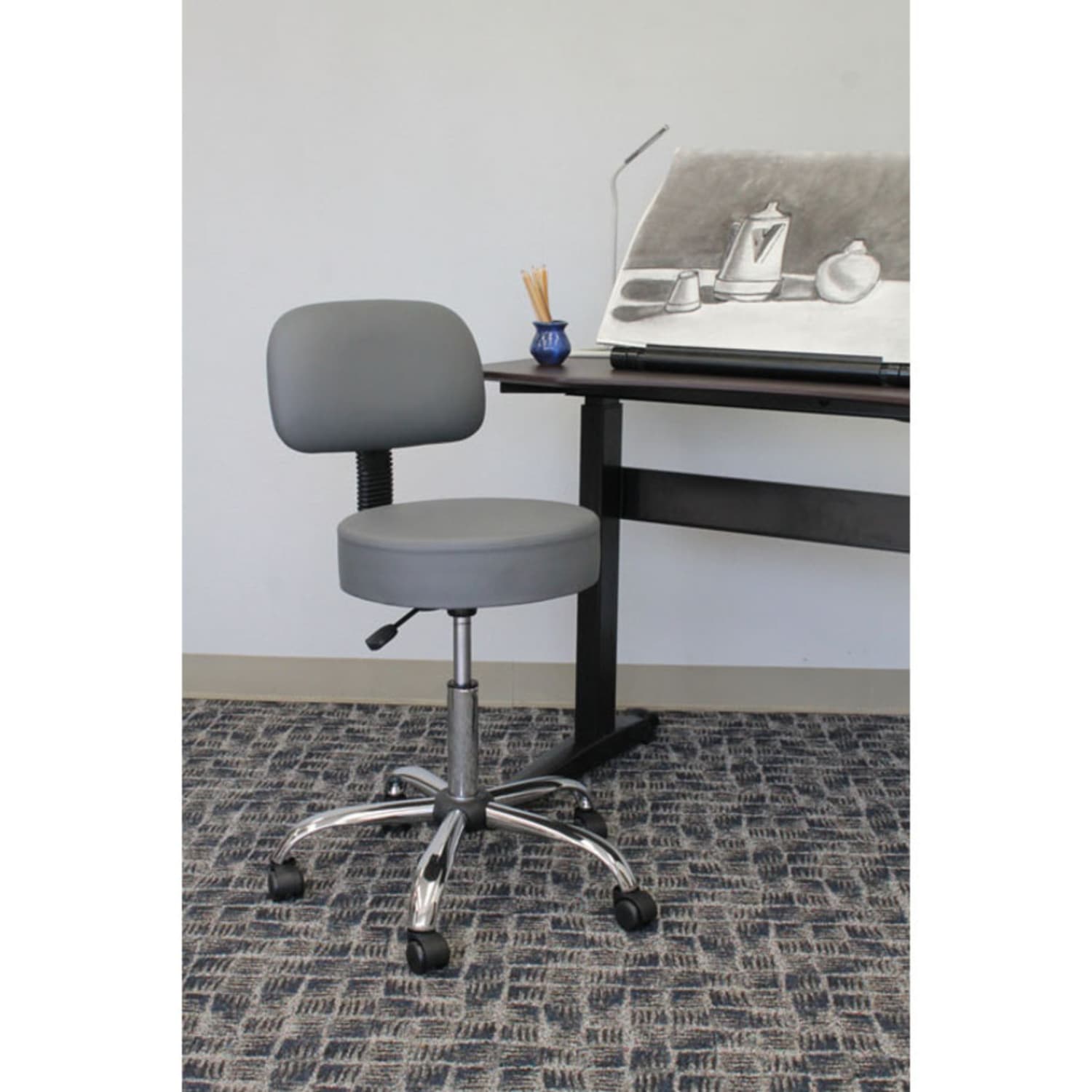 Boss Office Products Caressoft Medical Stool With Back GrayChrome PopularChairscom