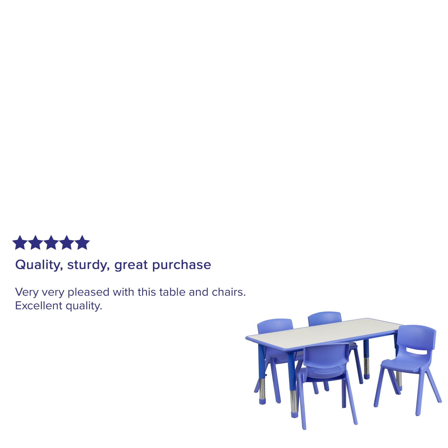Flash Furniture Rectangular Plastic Height Adjustable Activity Table Set With 4 Chairs 23 12inH x 23 58inW x 47 14inD Blue PopularChairscom