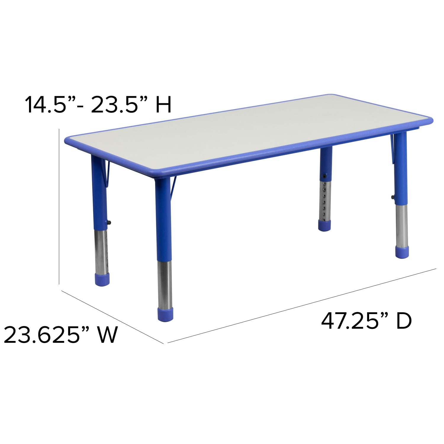 Flash Furniture Rectangular Plastic Height Adjustable Activity Table Set With 4 Chairs 23 12inH x 23 58inW x 47 14inD Blue PopularChairscom