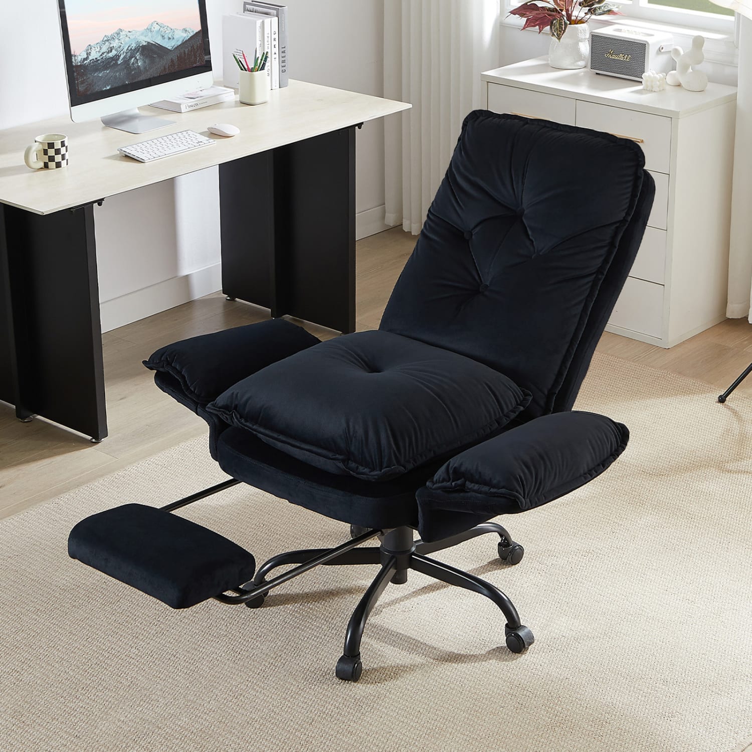 Bestier Ergonomic PU Leather High-Back Cross-Legged Executive Office Chair, Black - Image 4