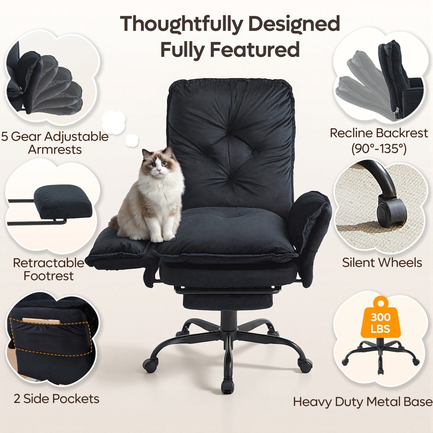 Bestier Ergonomic PU Leather High-Back Cross-Legged Executive Office Chair, Black - Image 6