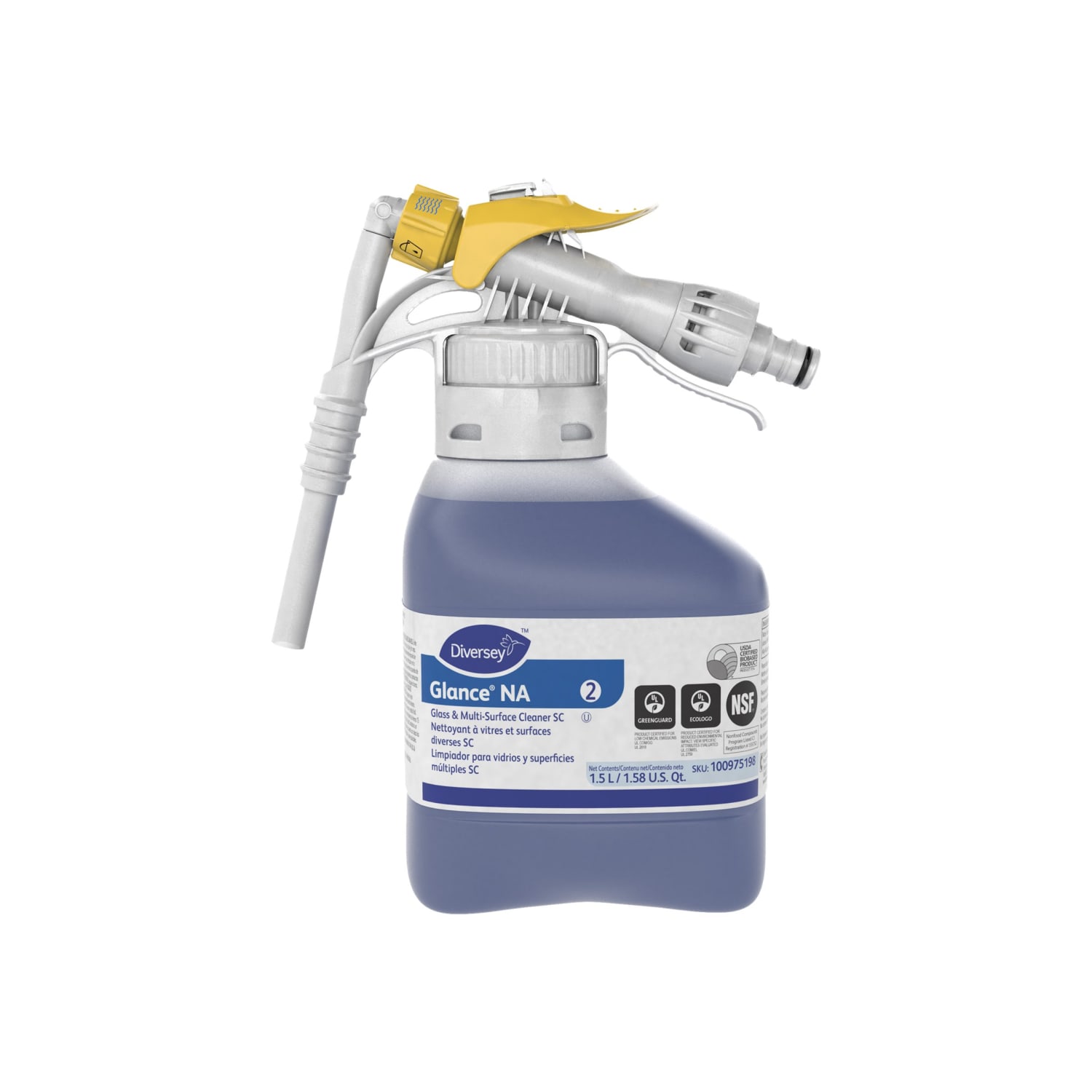 Diversey Glance Non-Ammoniated Glass & Multi-Surface Cleaner, Unscented, 1.5 L, Set Of 2 Bottles - Image 3