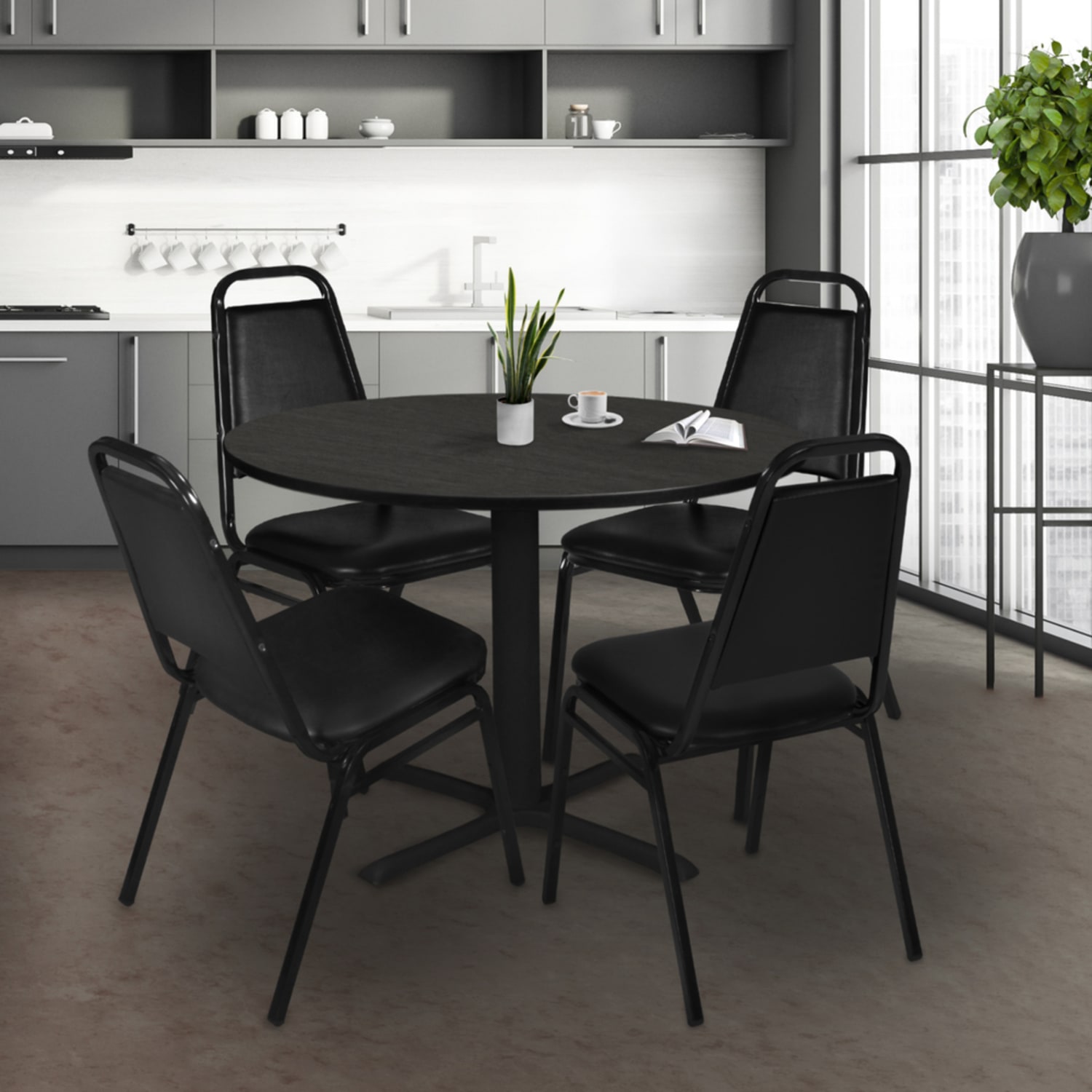 Regency Cain Round X-Base Breakroom Table, 29inH x 48inW x 48inD, Ash Gray - Image 3