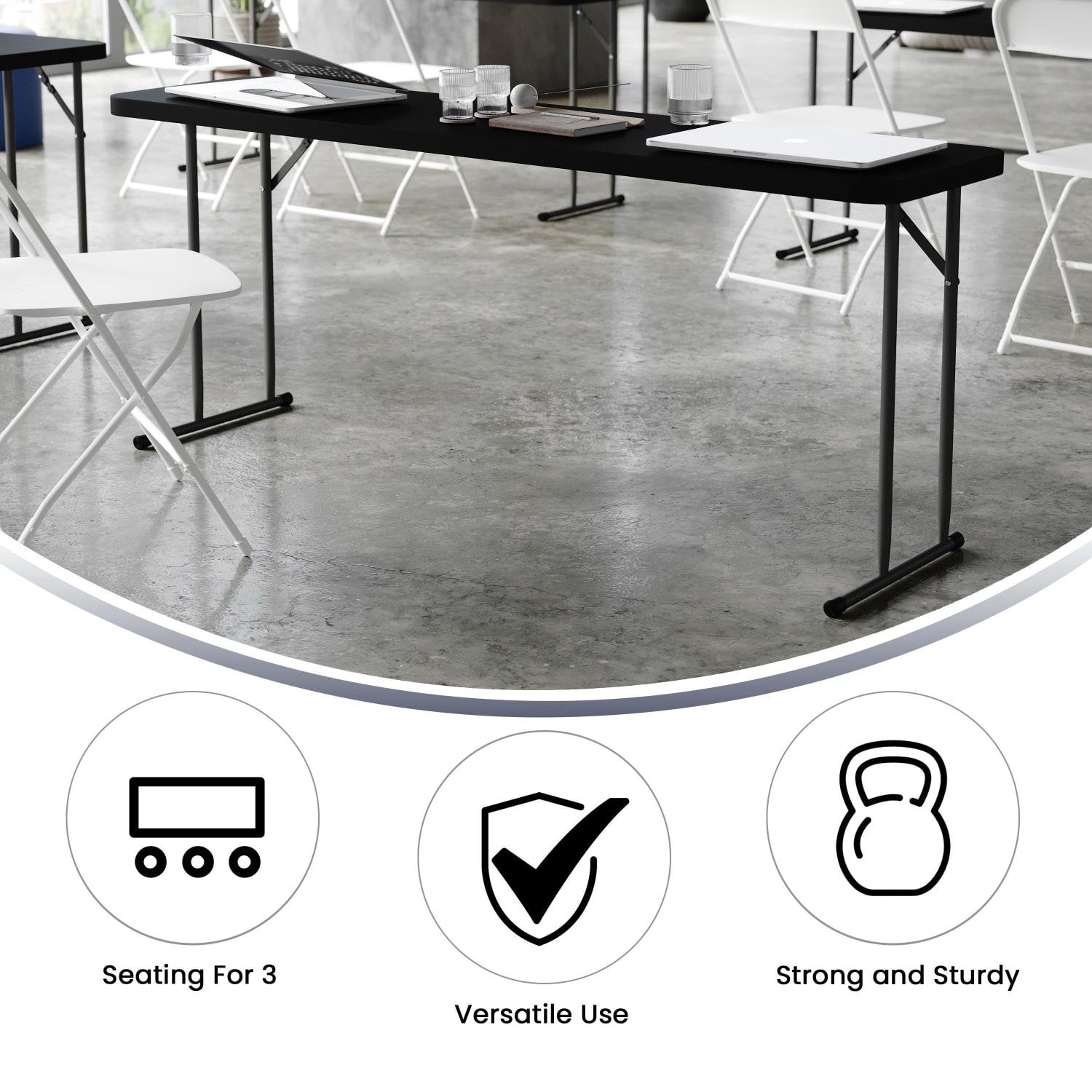 Flash Furniture Plastic Folding Training Table, 29inH x 18inW x 70-13/16inD, Black - Image 5