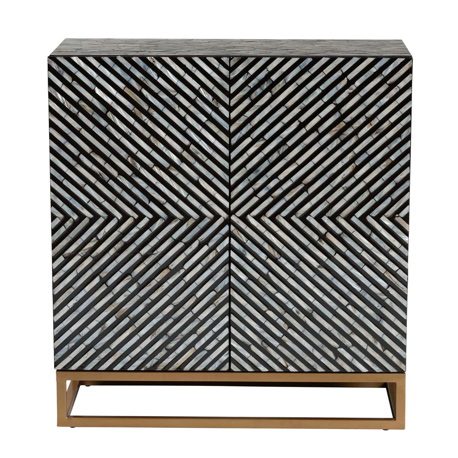 Baxton Studio Belenus 28inW Modern Bohemian Mother of Pearl Storage Cabinet, Striped Black/Gray/Gold - Image 4