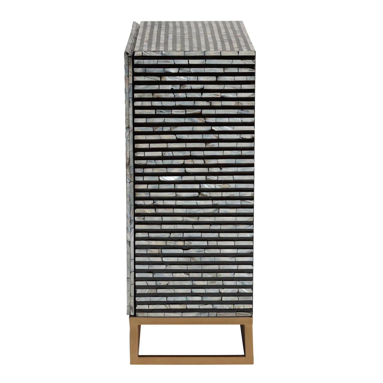 Baxton Studio Belenus 28inW Modern Bohemian Mother of Pearl Storage Cabinet, Striped Black/Gray/Gold - Image 5