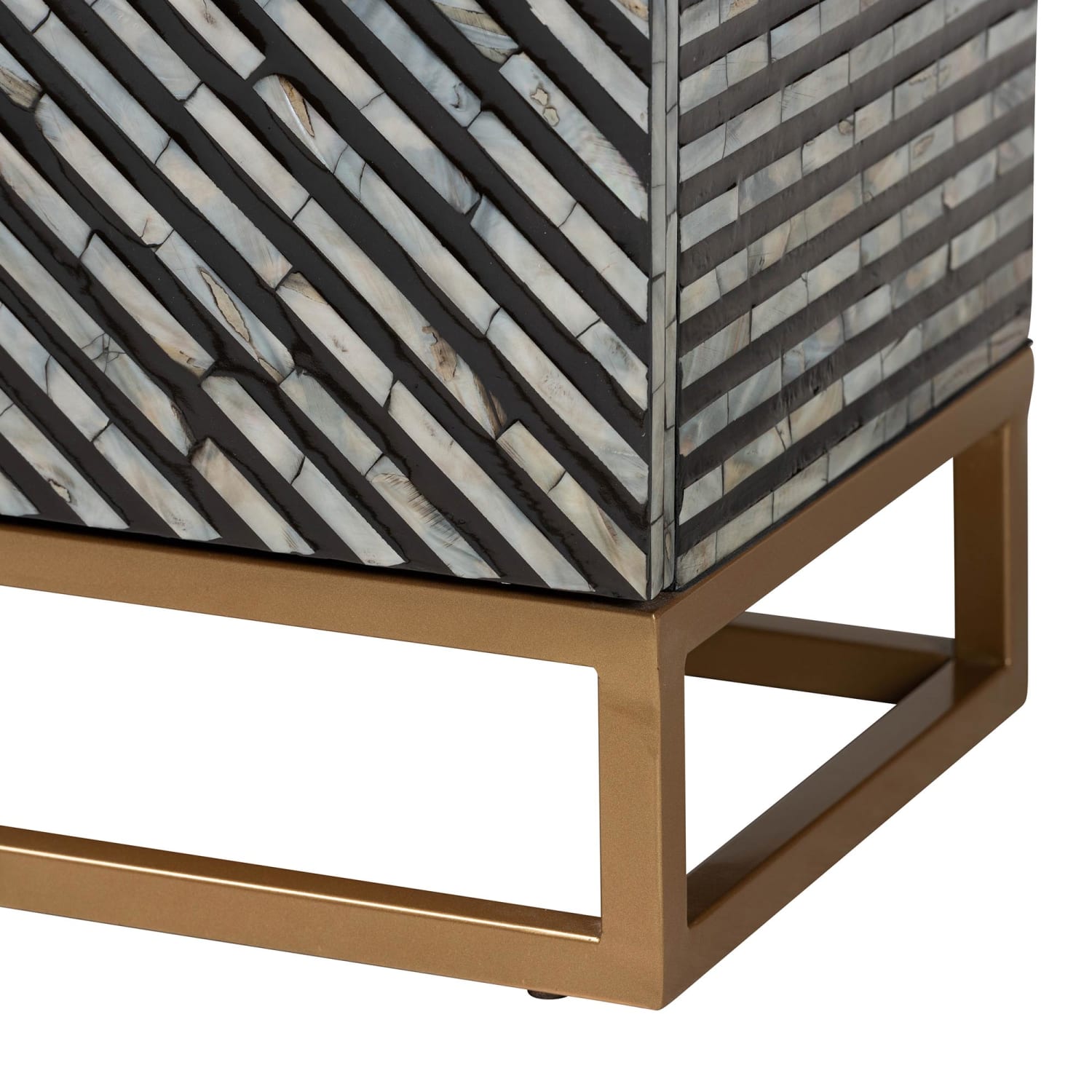 Baxton Studio Belenus 28inW Modern Bohemian Mother of Pearl Storage Cabinet, Striped Black/Gray/Gold - Image 6