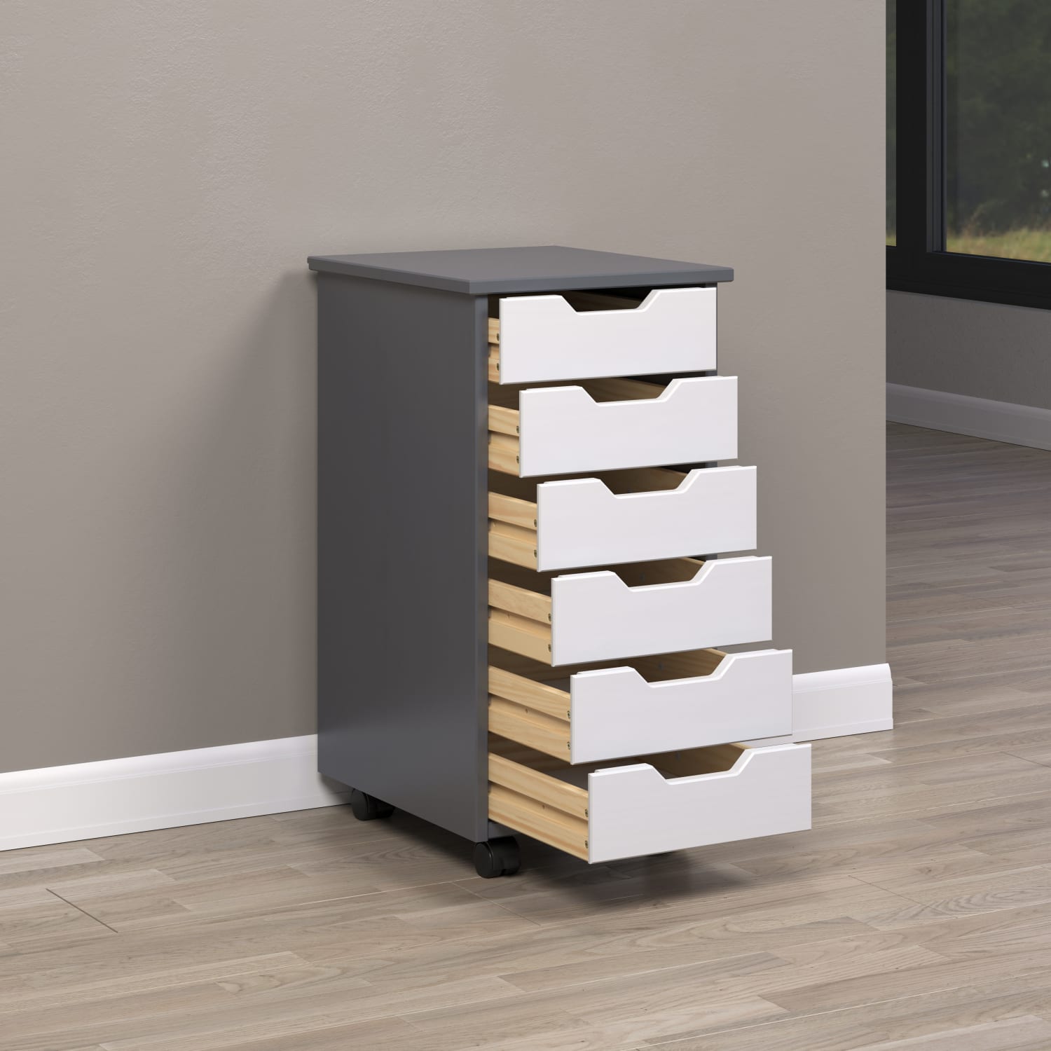 Trendfurn Omnia Narrow Roll Cart, 6 Drawers, 25-3/4in x 13-2/5in, Gray/White - Image 6