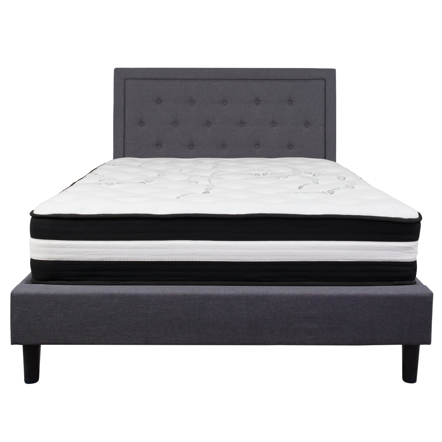 Flash Furniture Roxbury Panel Tufted Upholstered Platform Bed and Memory Foam Pocket Spring Mattress, Queen, 50-3/4inH x 65-3/4inW x 85-3/4inL, Dark Gray - Image 6
