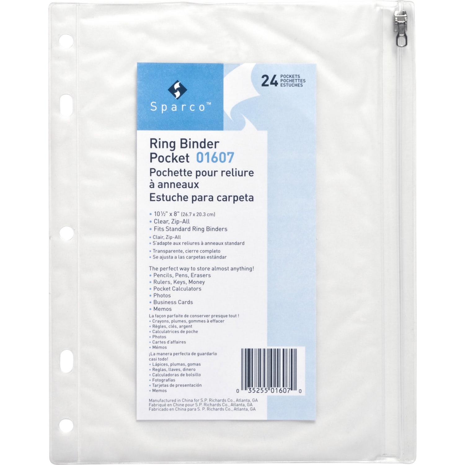 Sparco Vinyl Ring Binder Pocket, 8ft x 10in, Clear - Image 3
