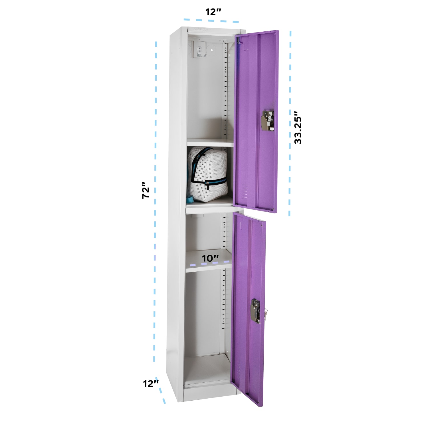 Alpine 2-Tier Steel Lockers, 72inH x 15inW x 15inD, Purple, Set Of 2 Lockers - Image 4
