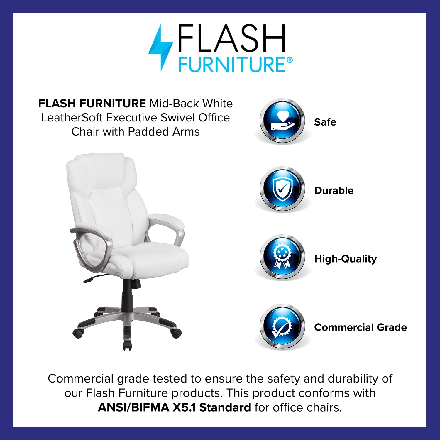 Flash Furniture Carolyn LeatherSoft Faux Leather Mid Back Executive Office Chair White PopularChairscom