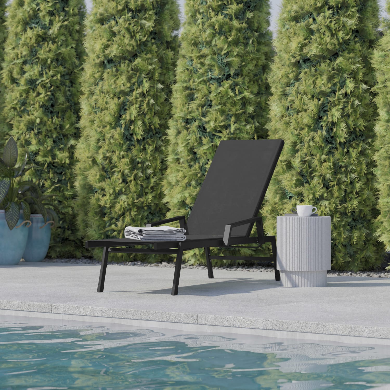 Flash Furniture Brazos Fabric Adjustable Chaise Lounge Chair With Arms, Black