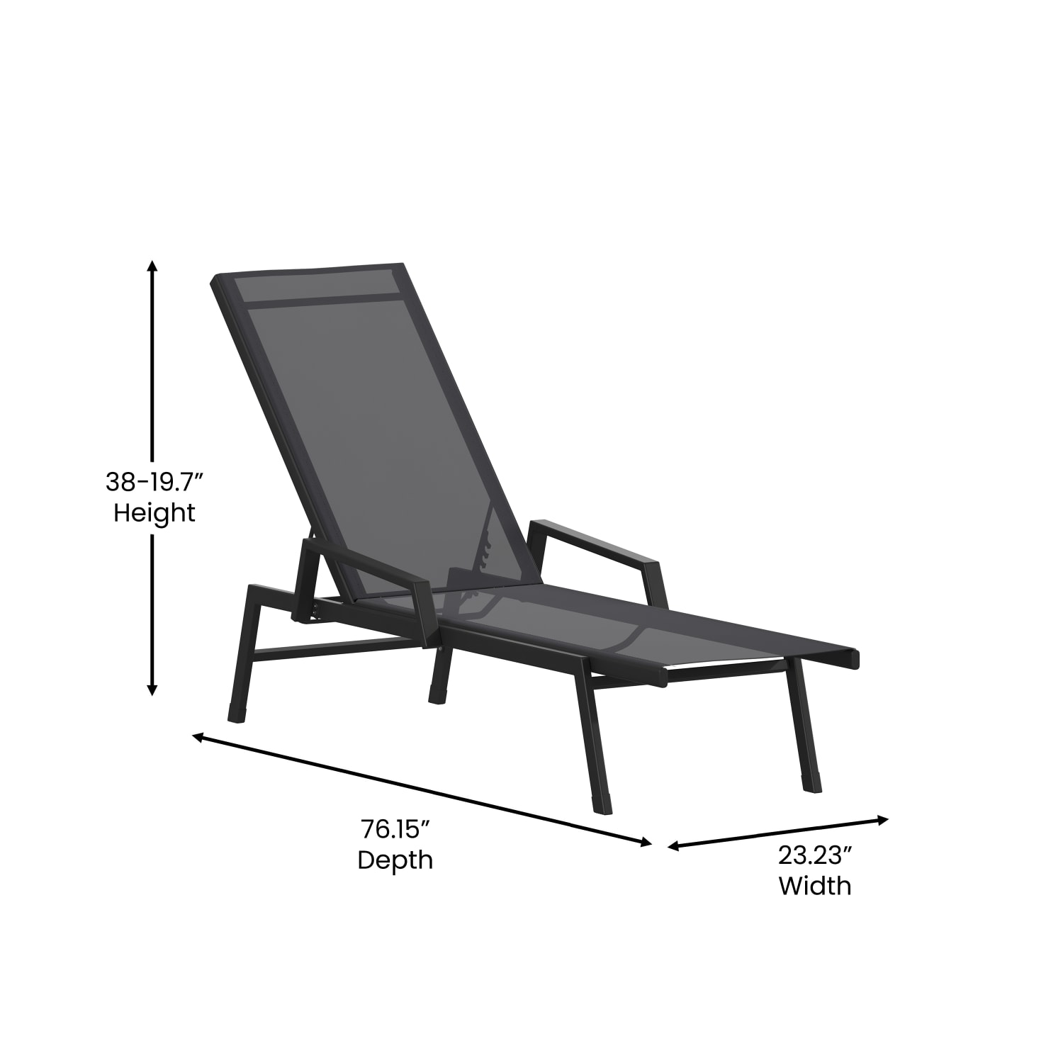 Flash Furniture Brazos Fabric Adjustable Chaise Lounge Chair With Arms, Black - Image 6
