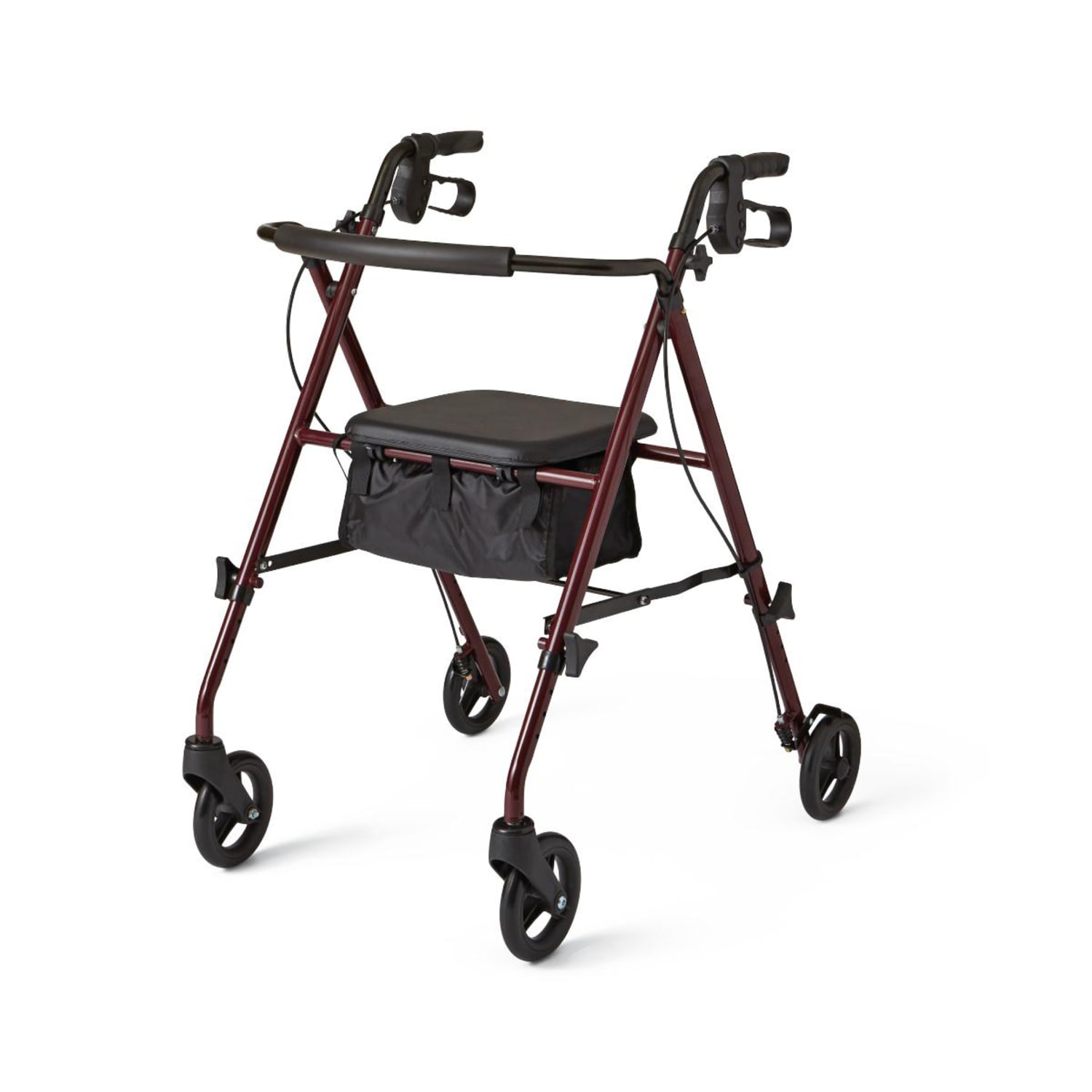 Medline Adjustable Steel Rollator With Seat, 36in x 17in, Burgundy