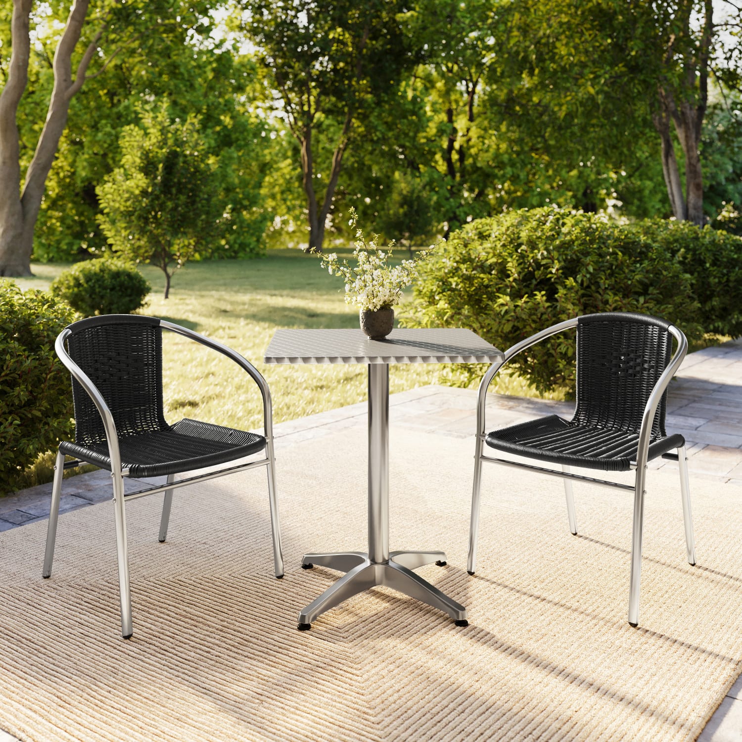 Flash Furniture Lila 3-Piece 23-1/2in Square Aluminum Indoor/Outdoor Table Set With Rattan Chairs, Black - Image 6